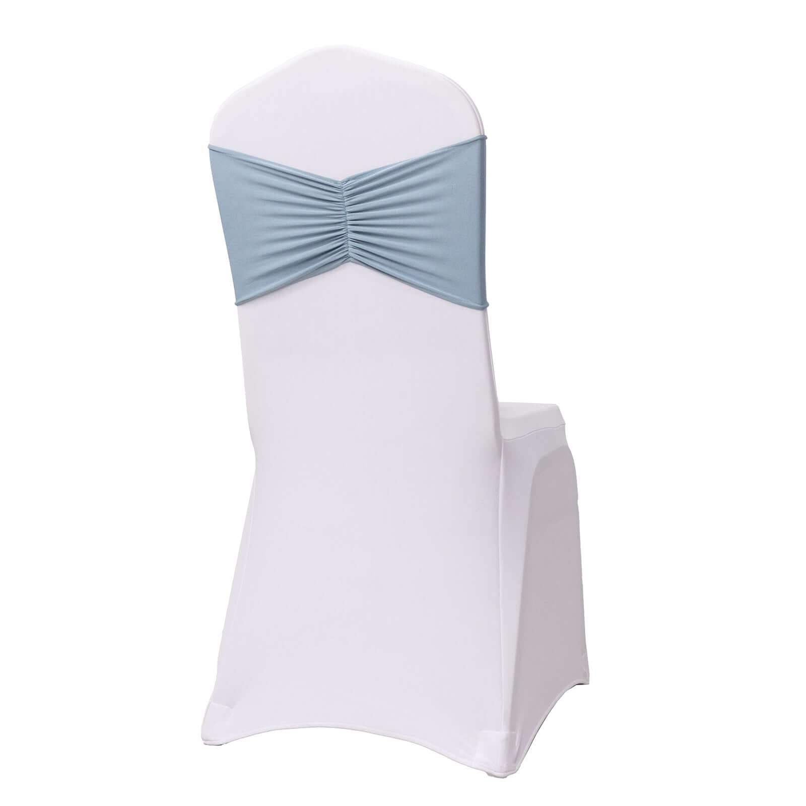 5-Pack Dusty Blue Ruffled Spandex Chair Sashes - Wide & Easy-to-Use Stretch Bands