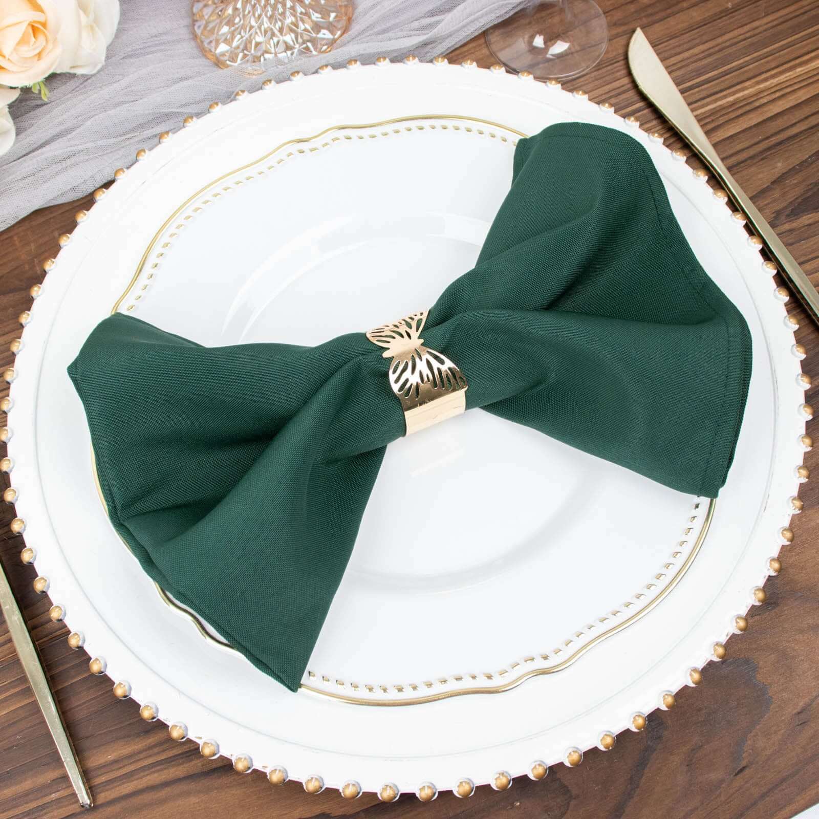 5-Pack Premium 20x20 Hunter Emerald Green Polyester Dinner Napkins - Wrinkle-Free & Durable