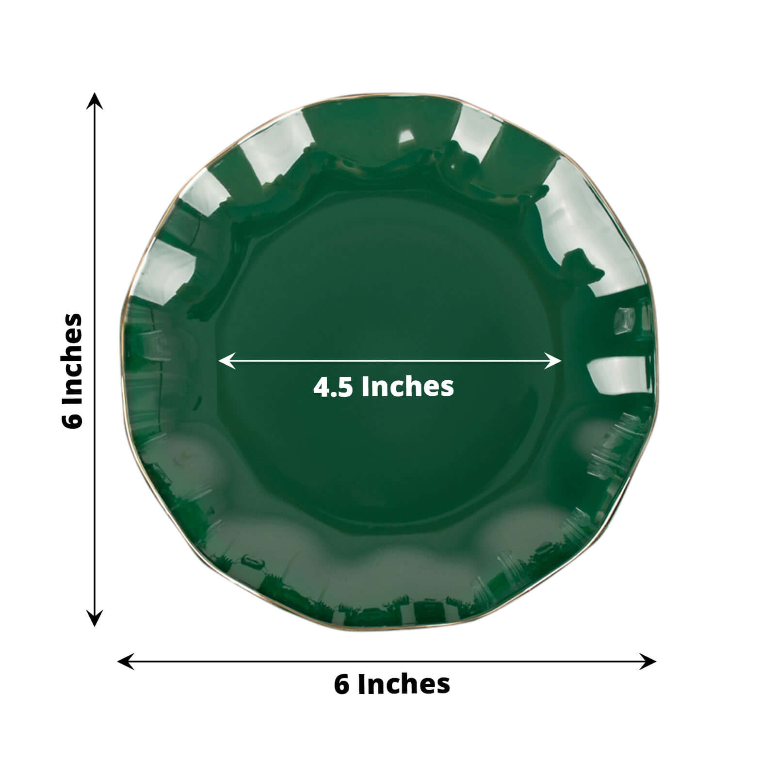 10-Pack Sturdy Disposable Round Dessert Plates in Hunter Green with Gold Edging - Ideal for Parties