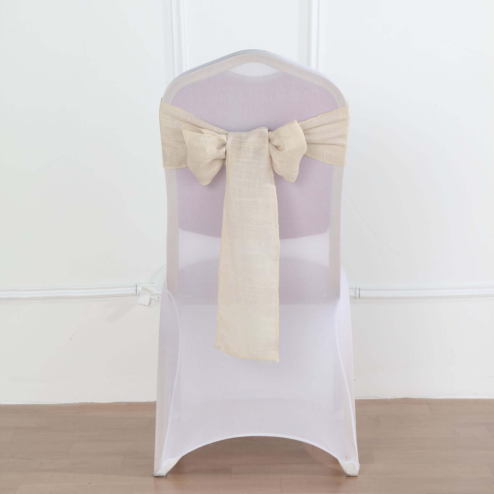 5-Pack Durable Wrinkle-Resistant Beige Faux Linen Chair Sashes for Events