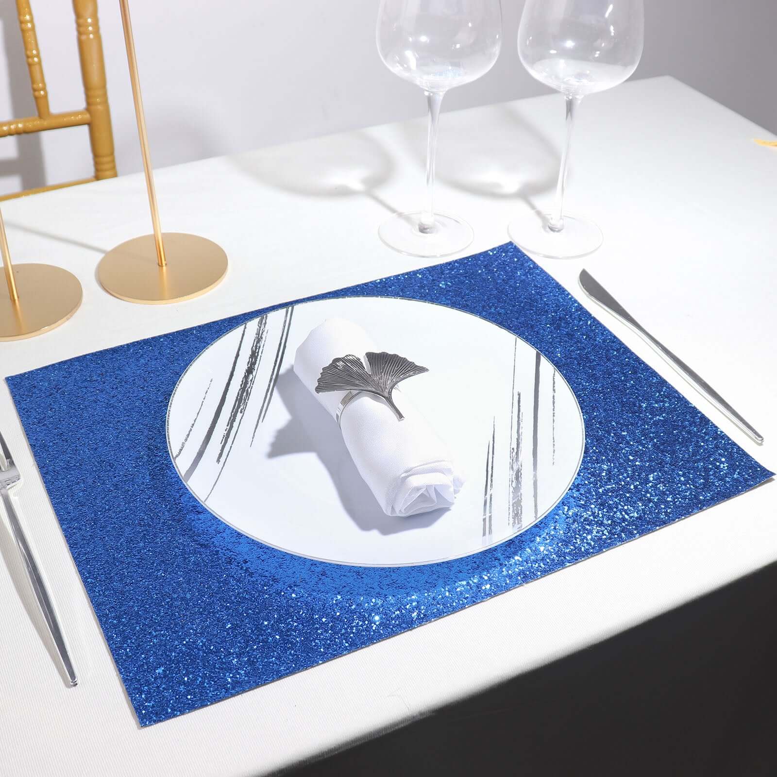 Hot Deal! 6-Pack Royal Blue Glitter Rectangle Non-Slip Placemats 12x18