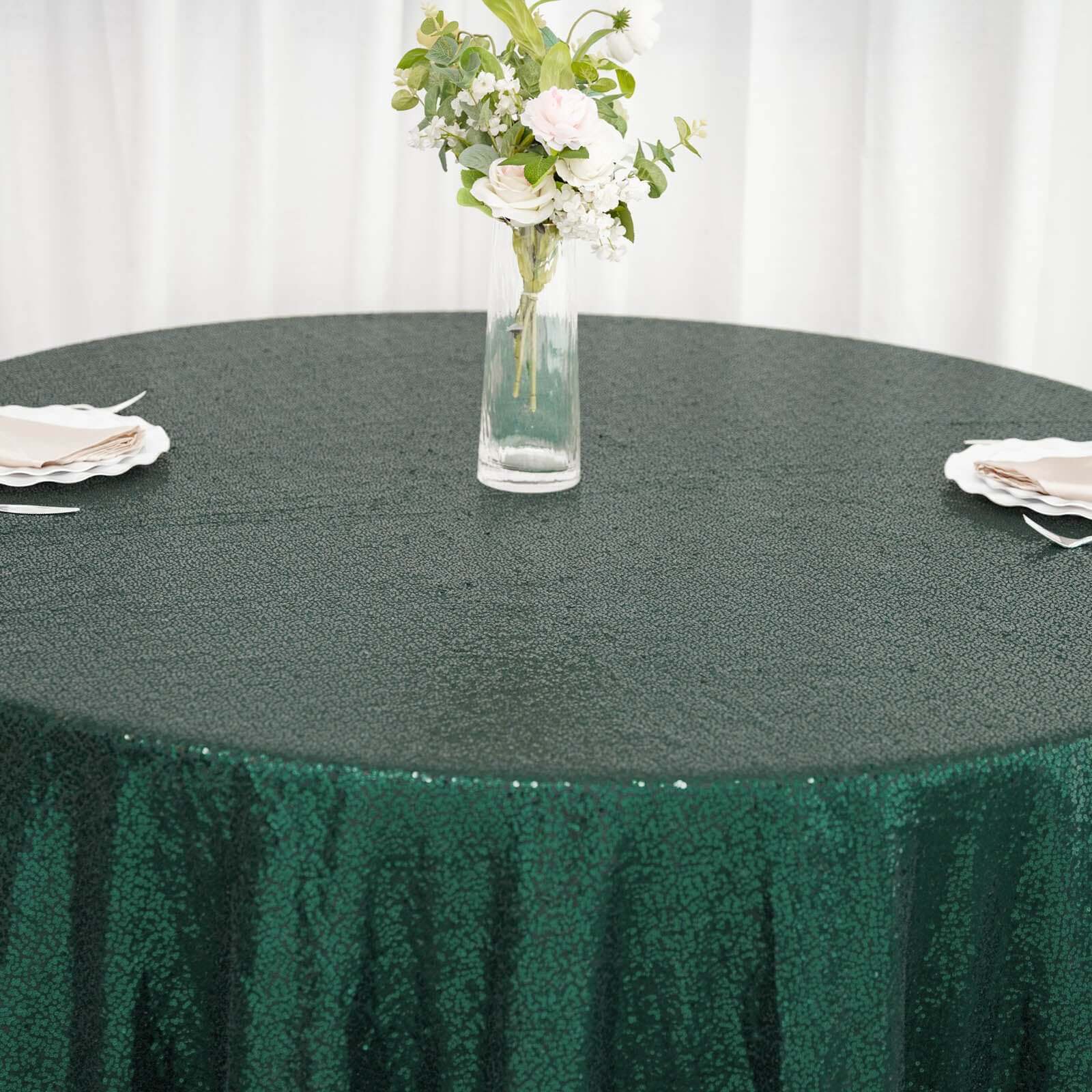 Hot! 120" Seamless Glittering Hunter Emerald Green Round Tablecloth