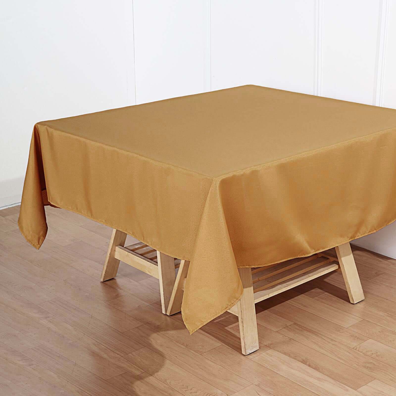 Durable Gold 70x70 Polyester Square Tablecloth - Wrinkle-Free
