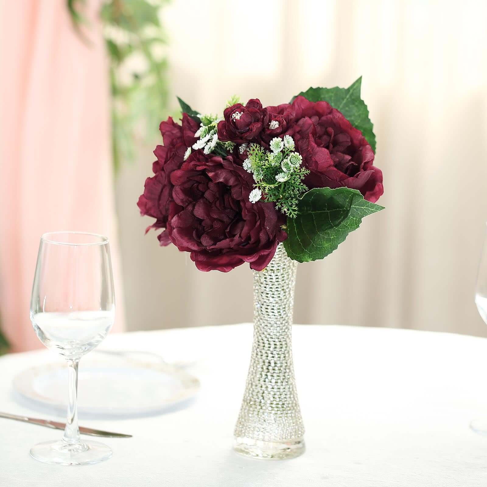 Hot Sale! 12-piece Burgundy Artificial Silk Peony Bouquet for Various Decorations
