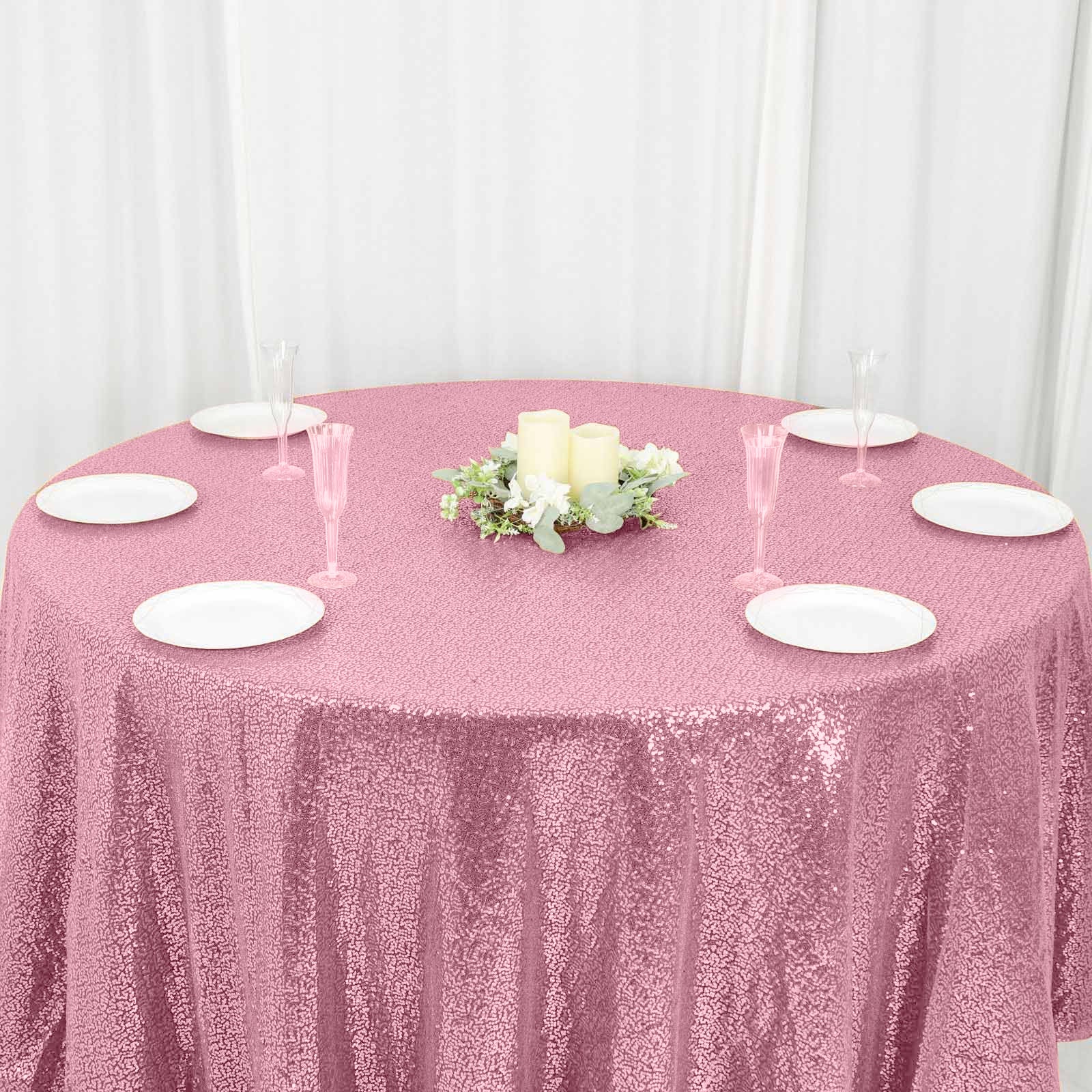 Hot Sale! Pink Seamless Glittering Round Tablecloth, 120-Inch for Themed Events