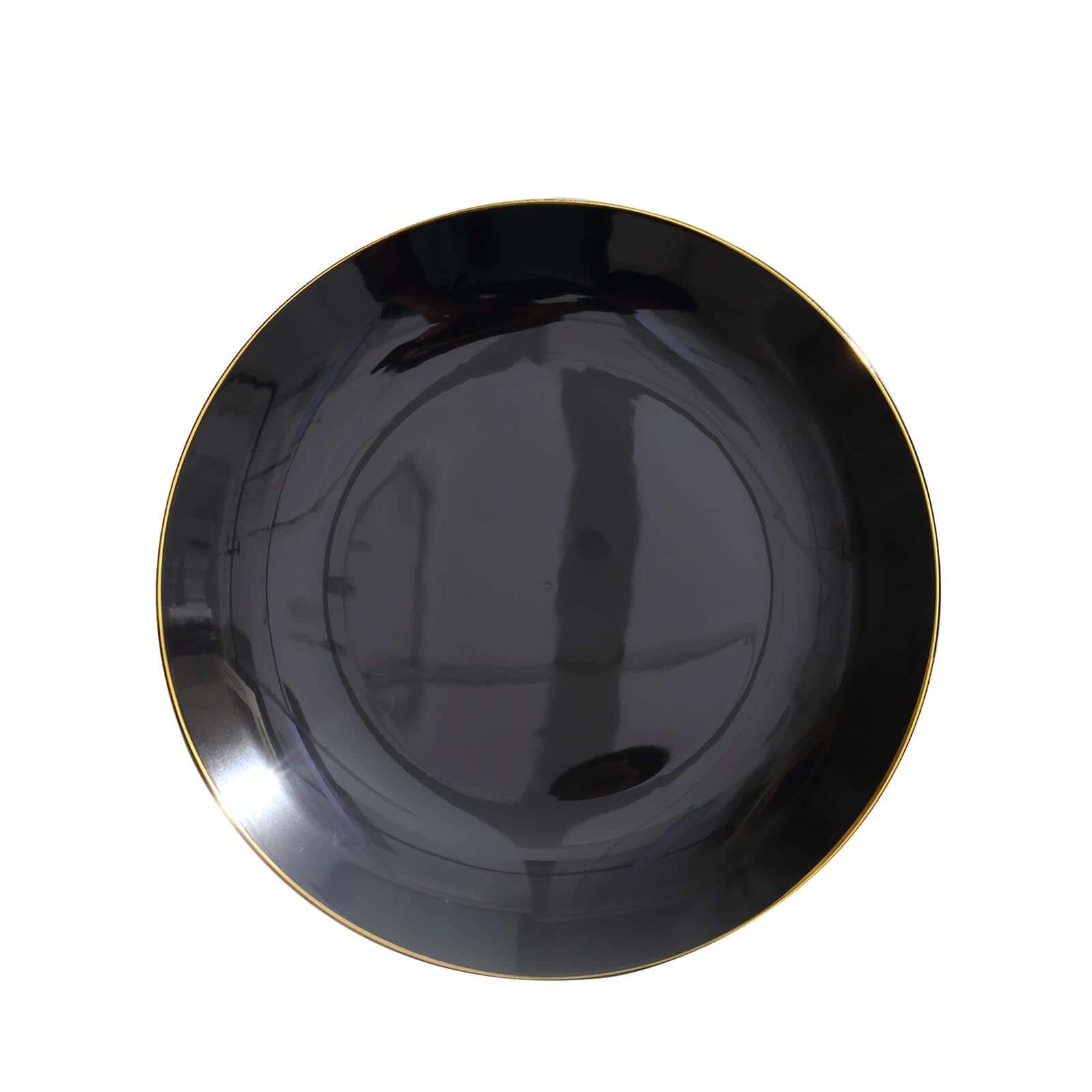 10-Piece Set of Glossy Black Plastic Dinner Plates with Gold Rim for Disposable Parties