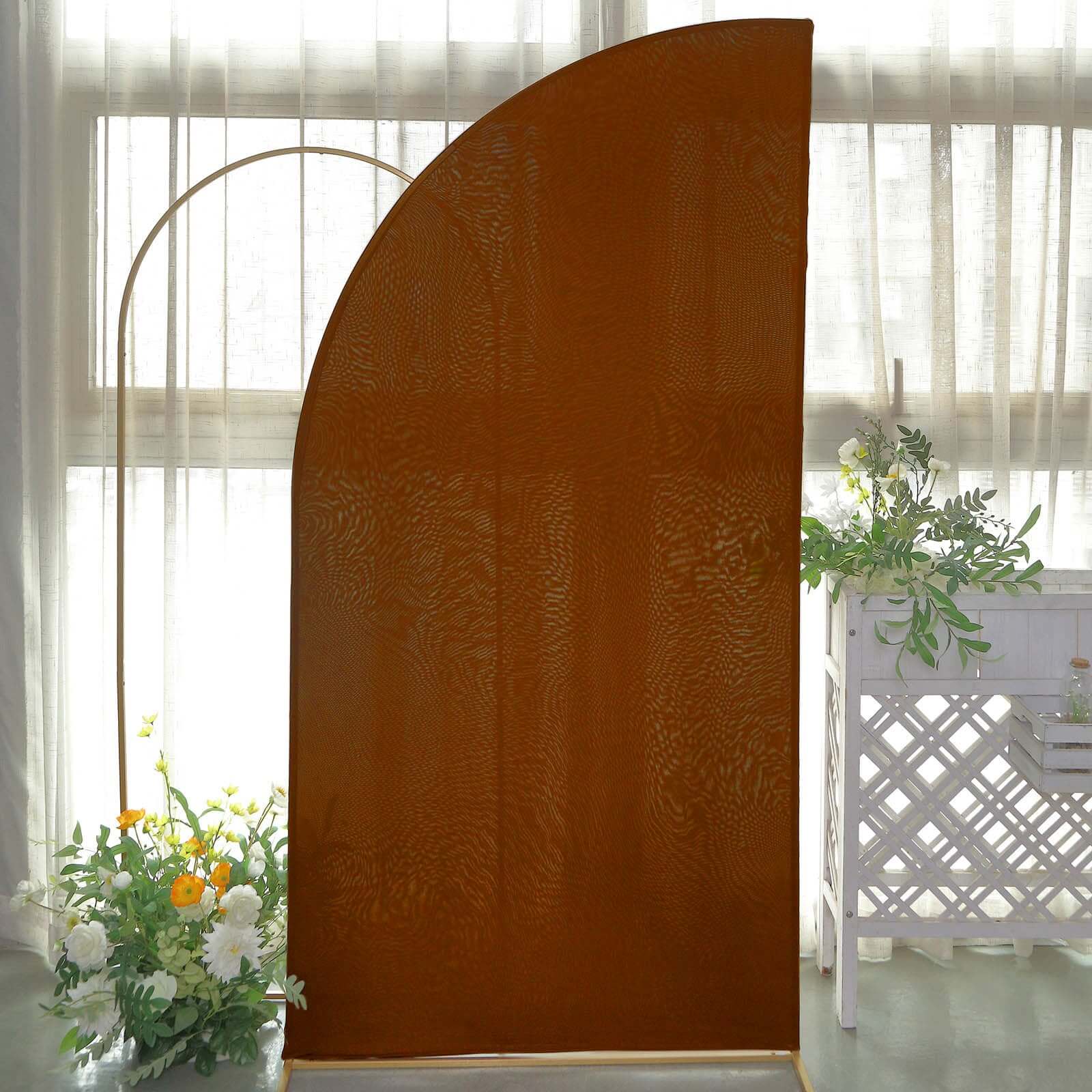 7ft Cinnamon Brown Double - sided Spandex Custom - Fitted Half Moon Wedding Arch Backdrop Cover