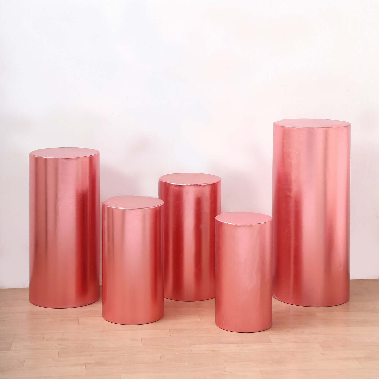 Hot Deal! Set of 5 Rose Gold Metallic Spandex Stretchable Pedestal Stand Covers - 130 GSM