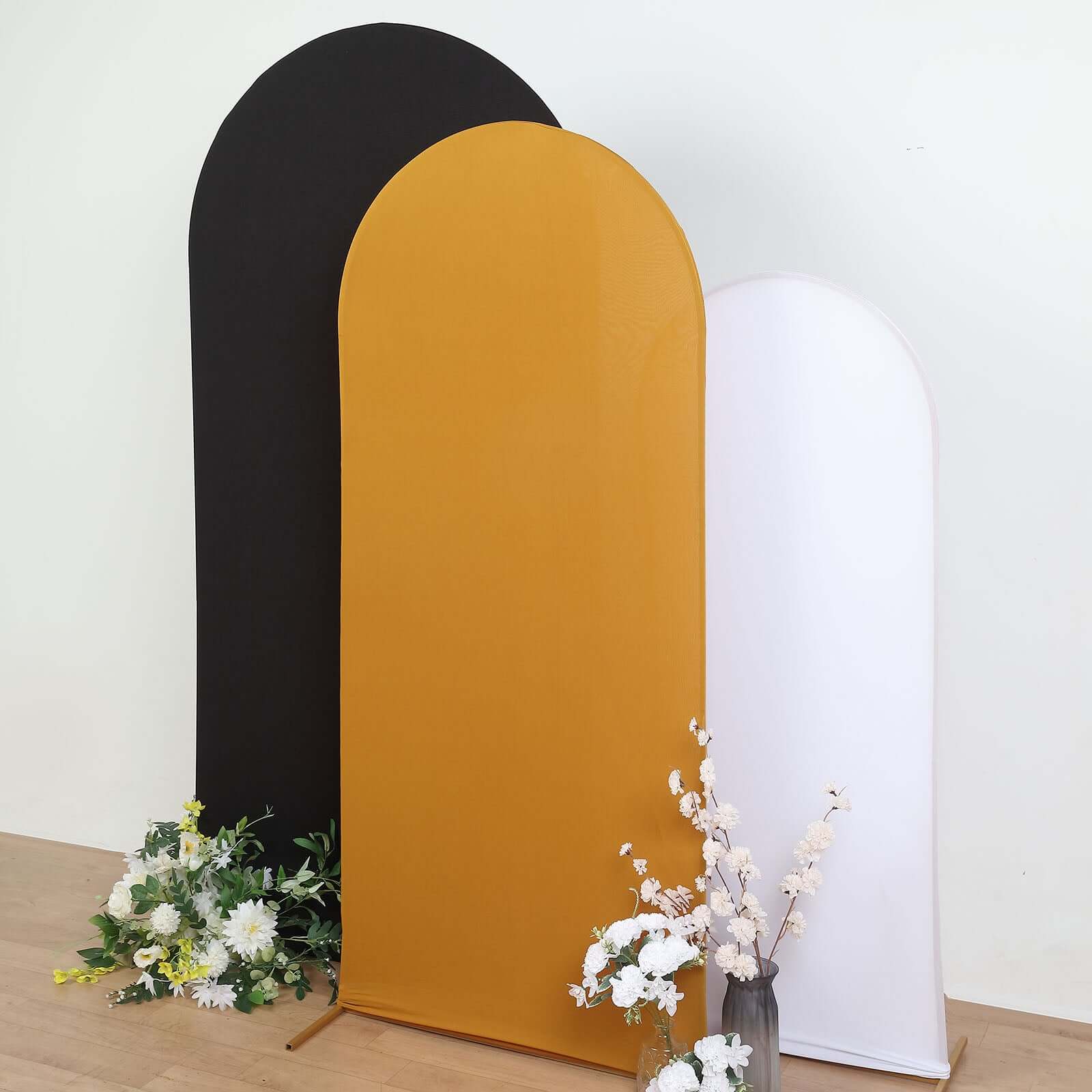Exclusive 6ft Matte Gold Spandex Fitted Cover for Round Top Wedding Arch - Ideal Decor!