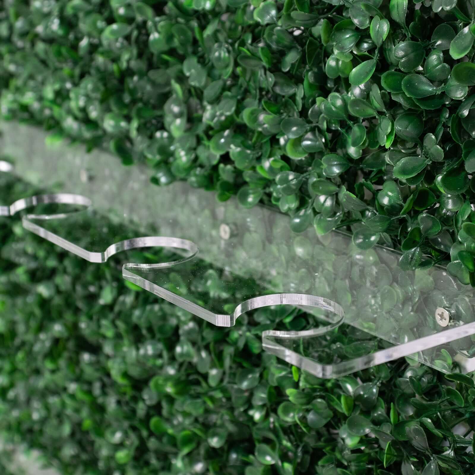 Exclusive Set of 3 Green Champagne Wall Glass Holders - Tiered Faux Boxwood Stemware Racks for Classy Events