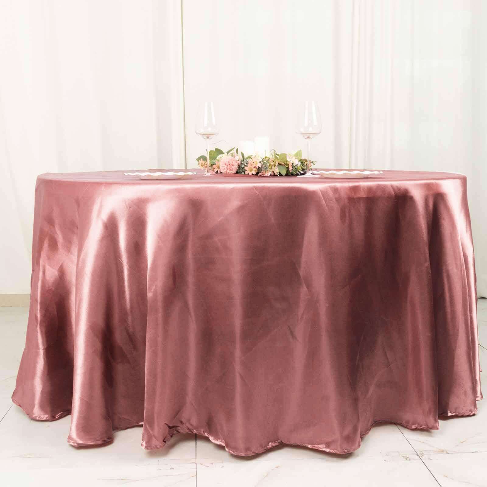 Hot Sale! Stylish Seamless 120-Inch Round Satin Tablecloth in Cinnamon Rose Color