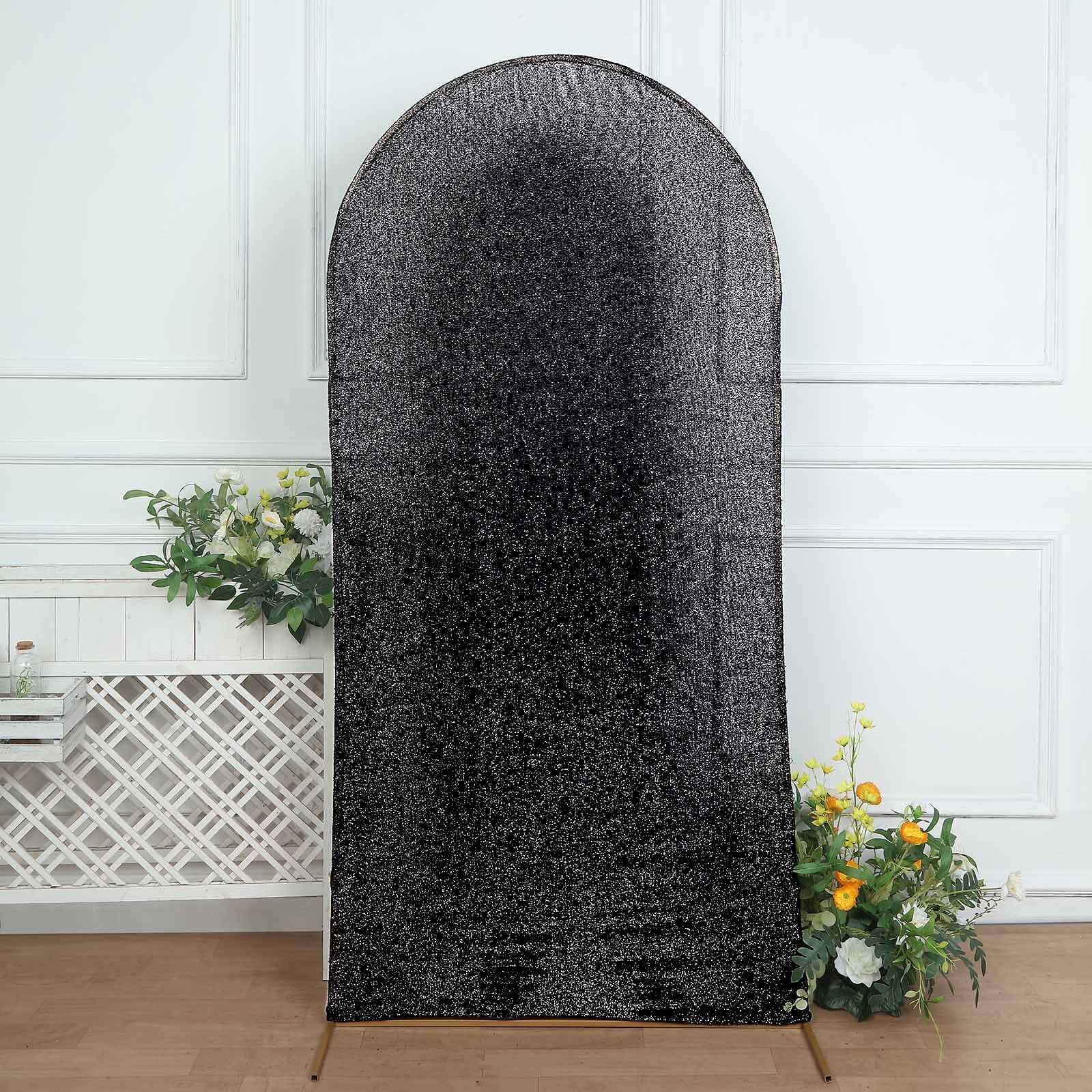 7ft Black Shimmer Tinsel Spandex Cover for Fitted Round - Top Wedding Arch Stand