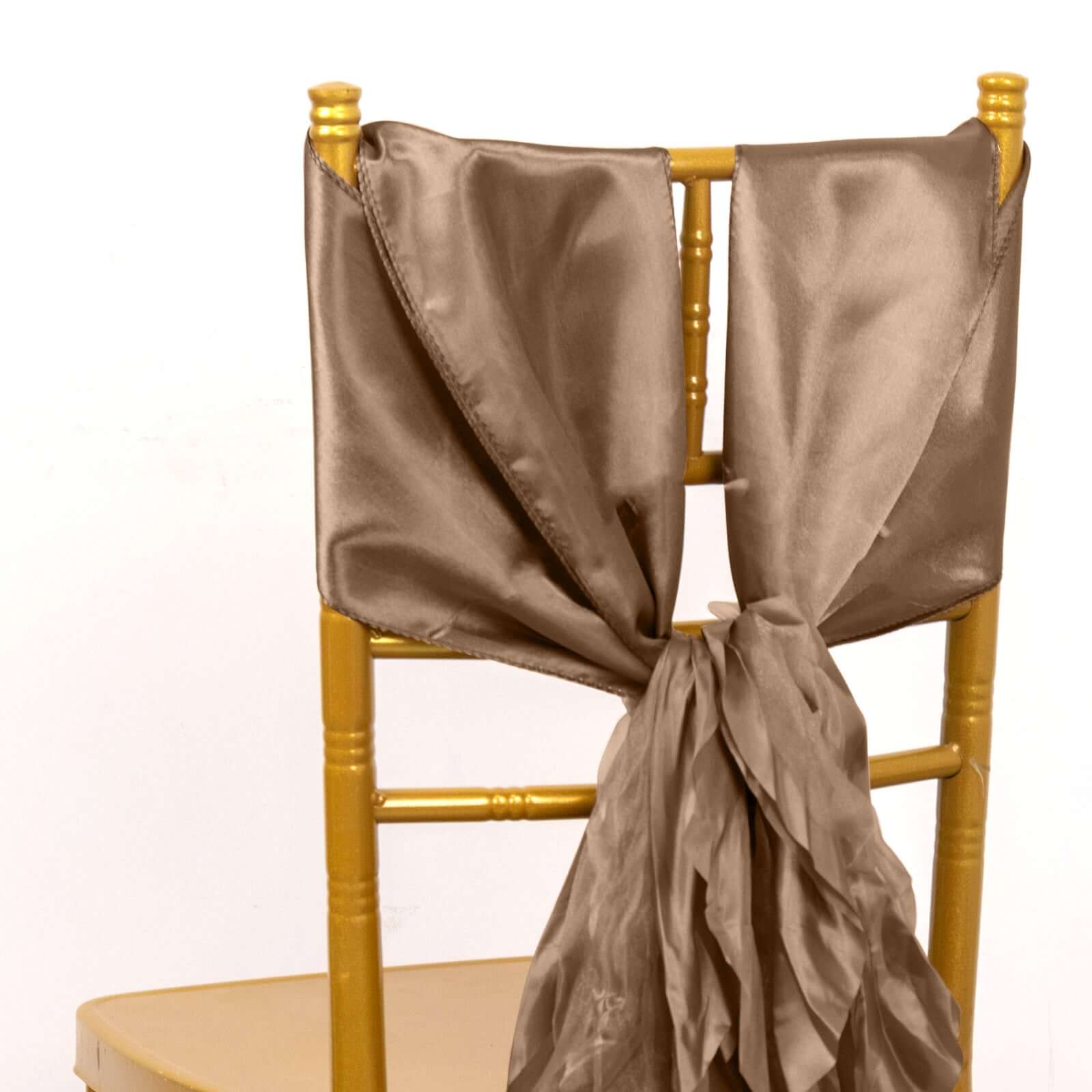 5-Piece Taupe Chiffon Satin Curly Willow Chair Sashes - Effortless Installation