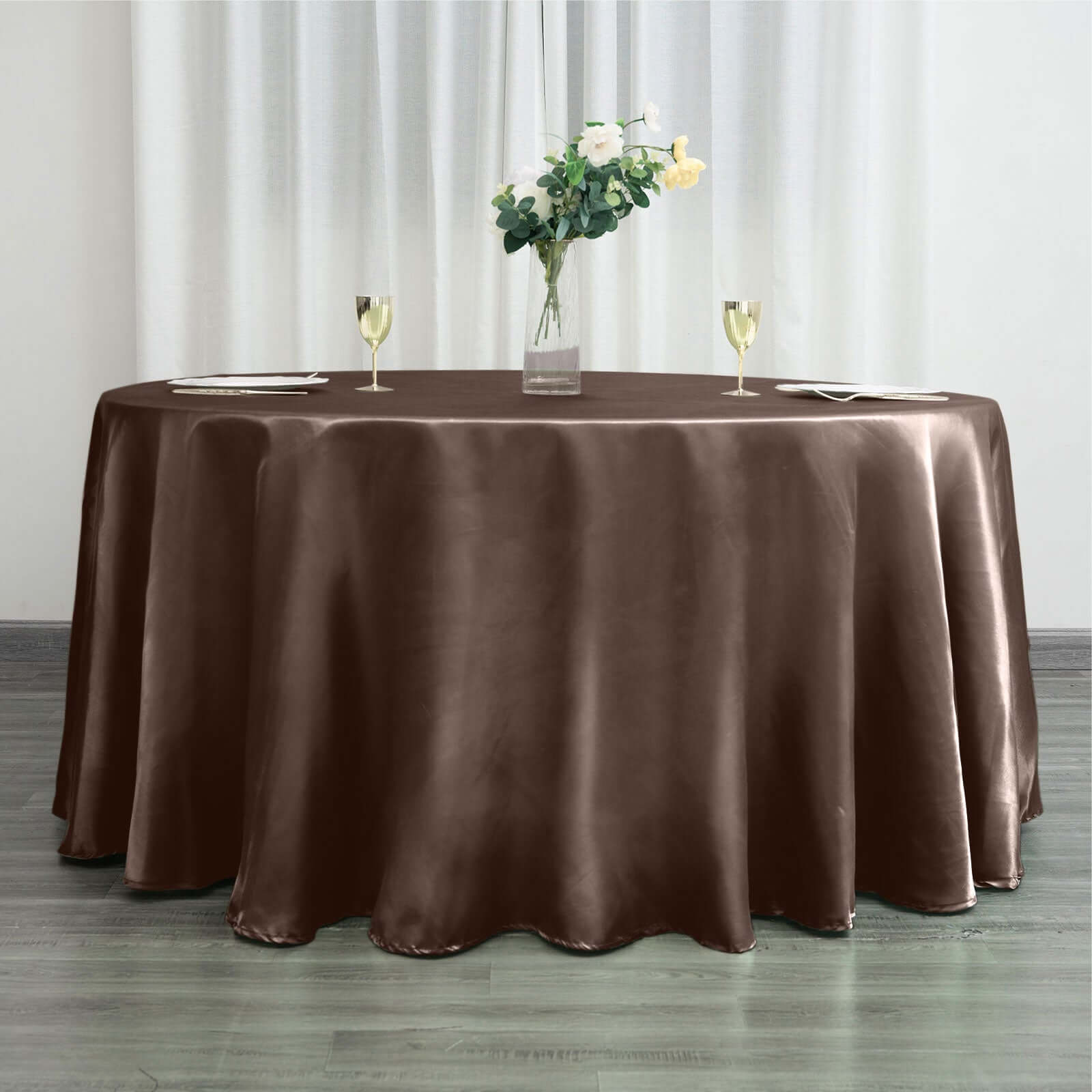 Stylish Chocolate Satin 120-Inch Round Seamless Tablecloth