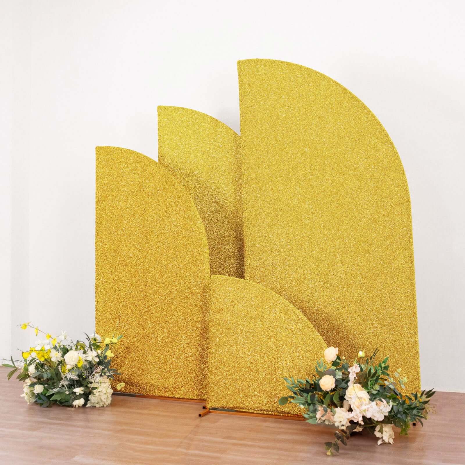4-Piece Gold Shimmer Tinsel Chiara Wedding Arch Covers for Half Moon Stands (2.5ft - 7ft)