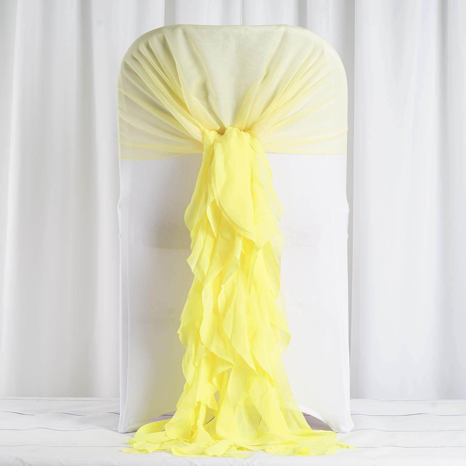 Stylish Yellow Chiffon Chair Sashes with Willow Ruffles Design - 1 Set, Perfect for Decor