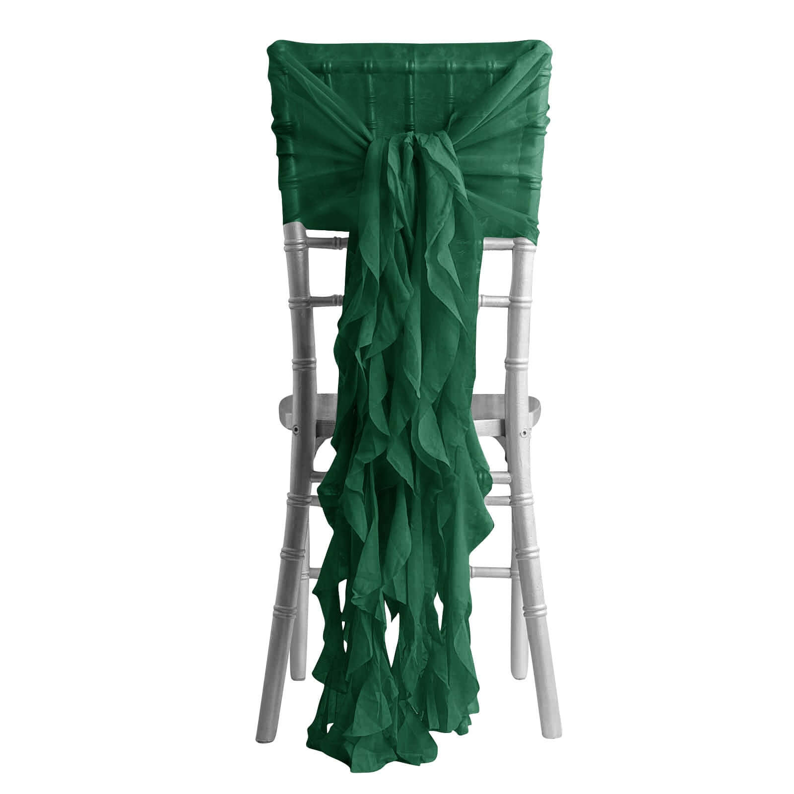 Hunter Emerald Green Chiffon Chair Sashes Set with Willow Ruffles - Elegant Party Decor