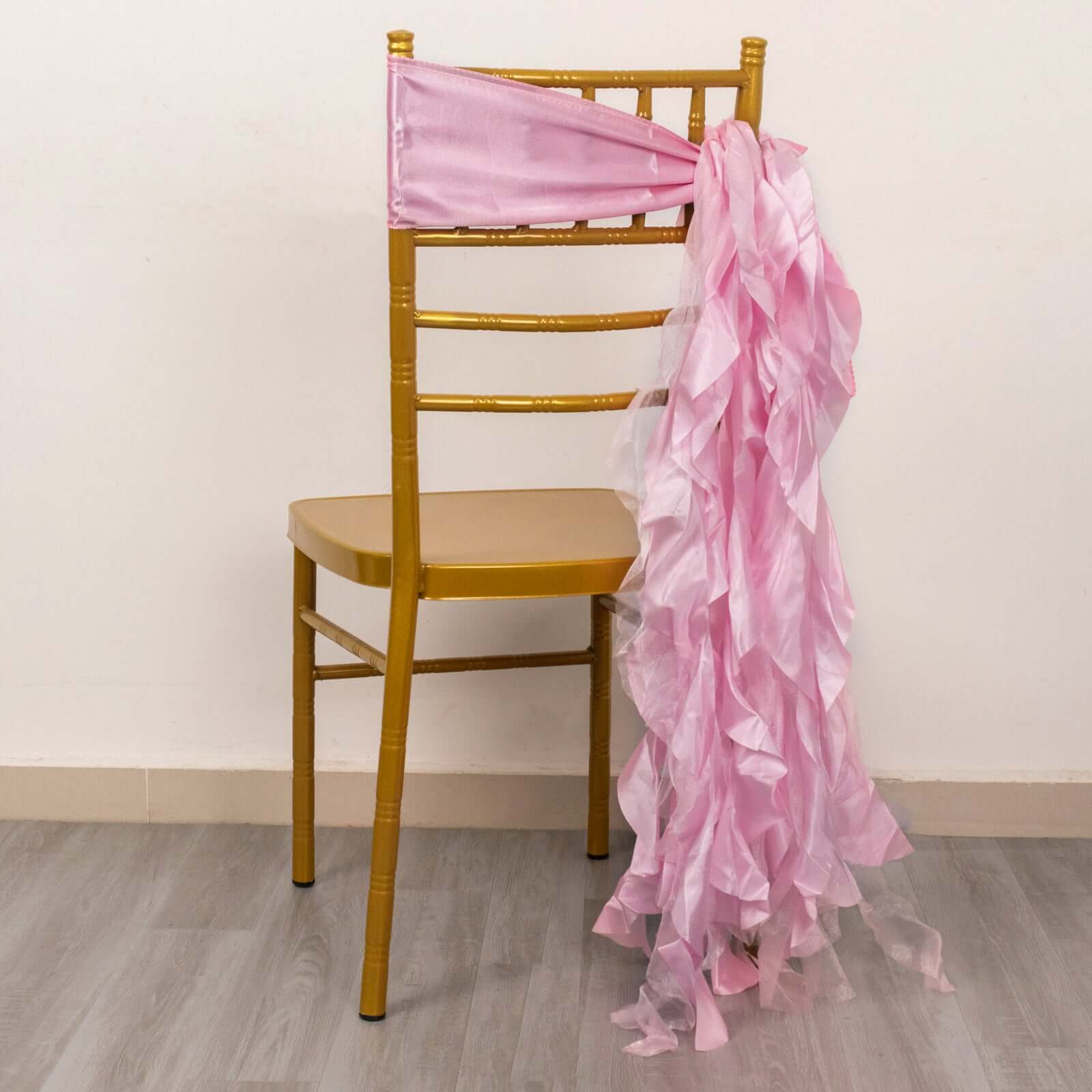 5-Piece Pink Chiffon Satin Curly Willow Chair Sashes - Effortless Installation