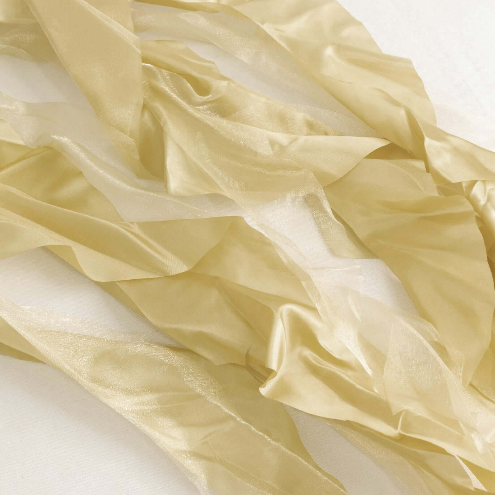 Hot Deal! 5-Piece Champagne Chiffon Satin Chair Sashes with Curly Willow Style