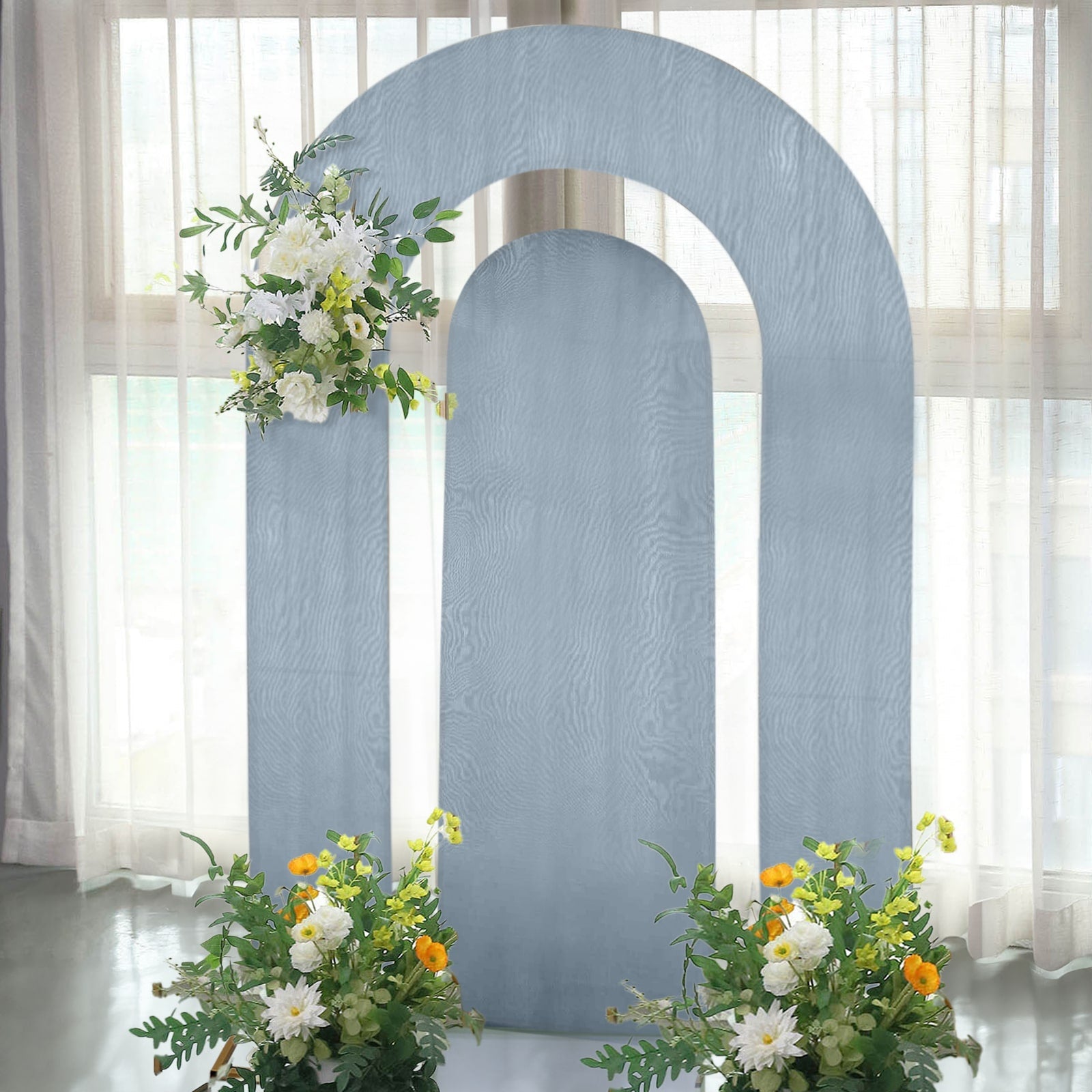 Exclusive! Set of 2 Dusty Blue Spandex Wedding Arch Covers for Round Top & Double Arch Stands - 6ft, 8ft