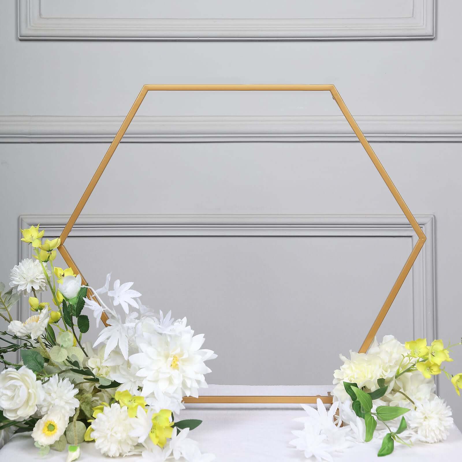 Hot Sale! Gold Metal Hexagon Self - Standing Wedding Arch Table Centerpiece 21