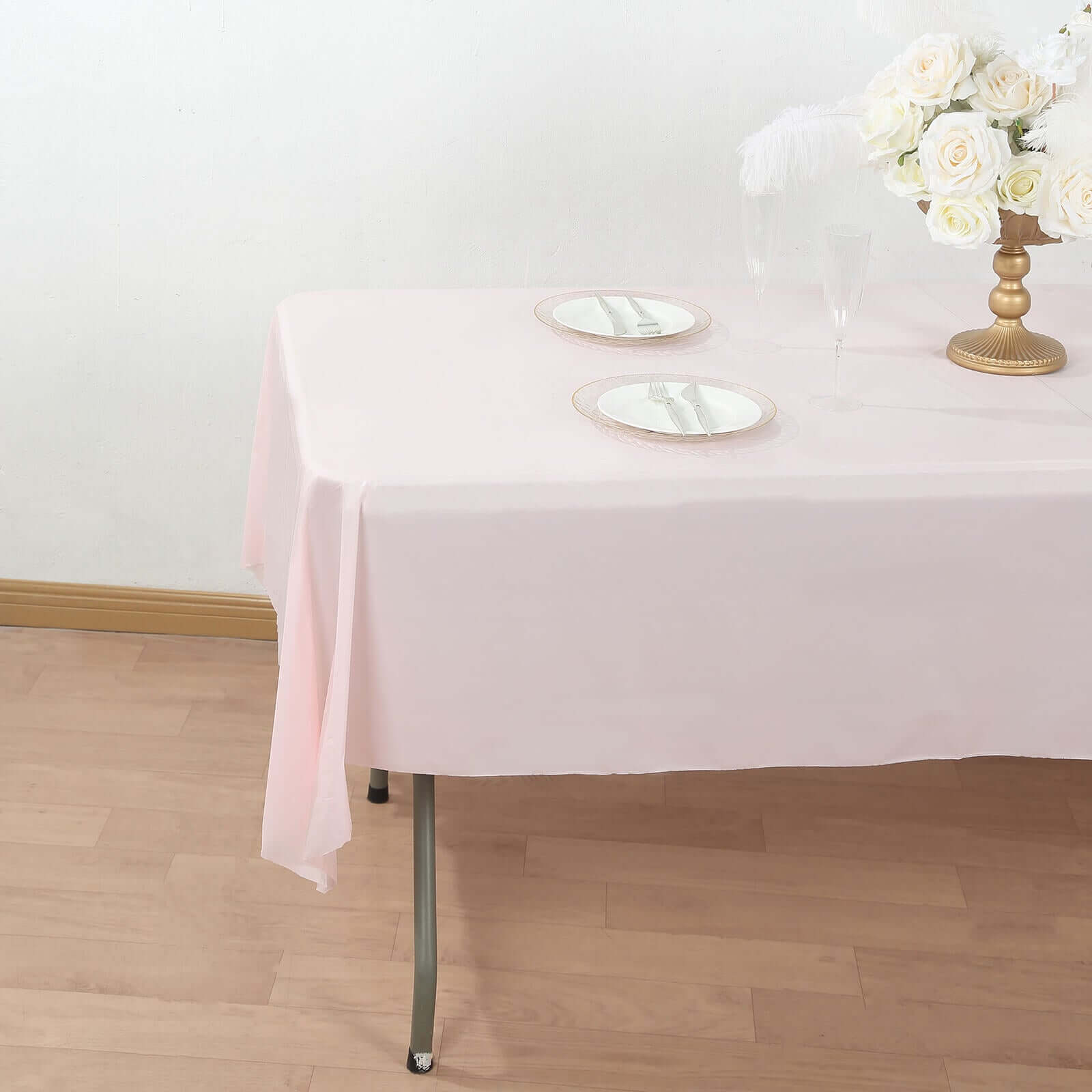 Customizable Blush Plastic Table Cover Roll with Slide Cutter - High - Quality & Durable, 54x300ft
