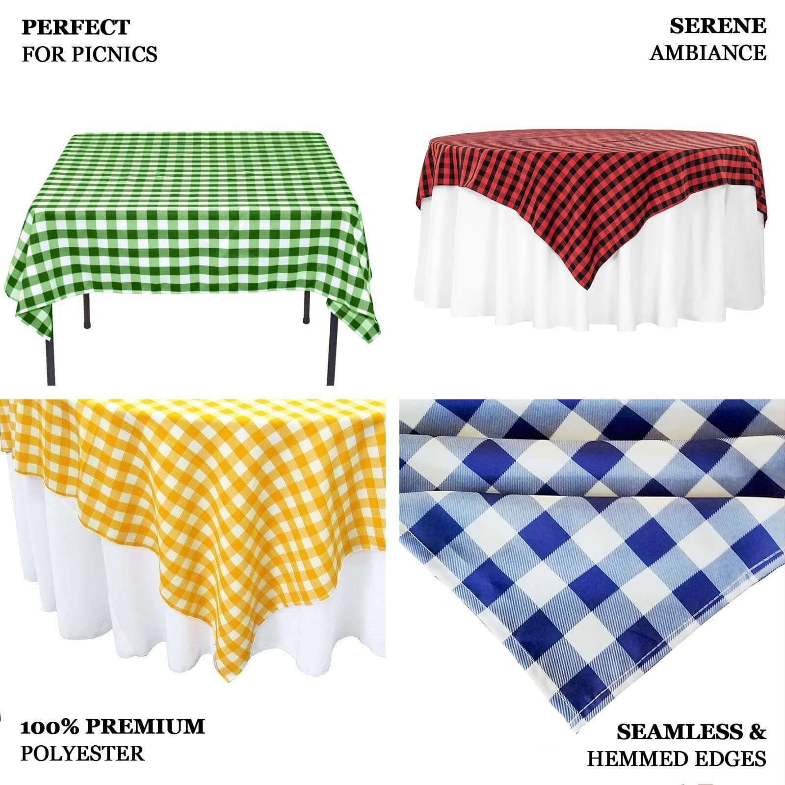 70x70 Polyester Square Table Overlay in White and Sage Green - Buffalo Check Plaid Table Topper
