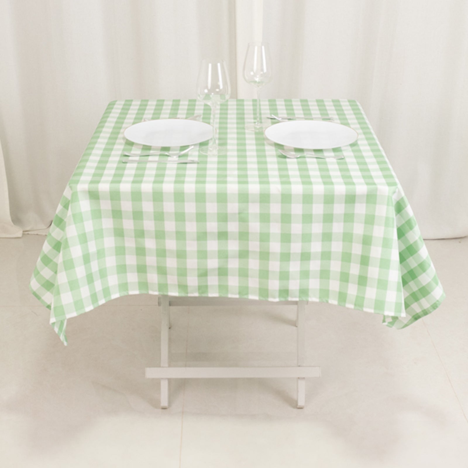 Get This Stylish 54x54 Polyester Square Tablecloth in White/Sage Green - Buffalo Plaid for Casual Tables