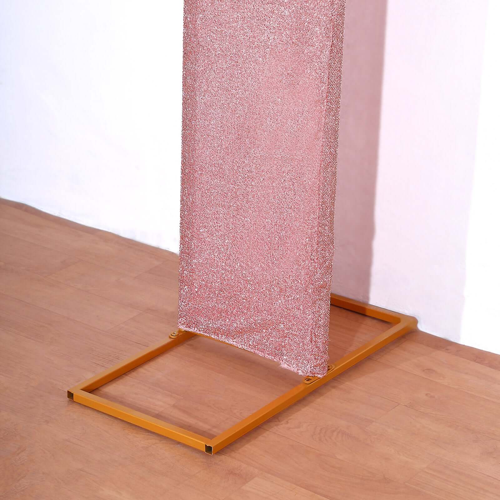 Premium 8ft Rose Gold Shimmer Tinsel Spandex U-Shaped Wedding Arch Slipcover - Ideal for Events