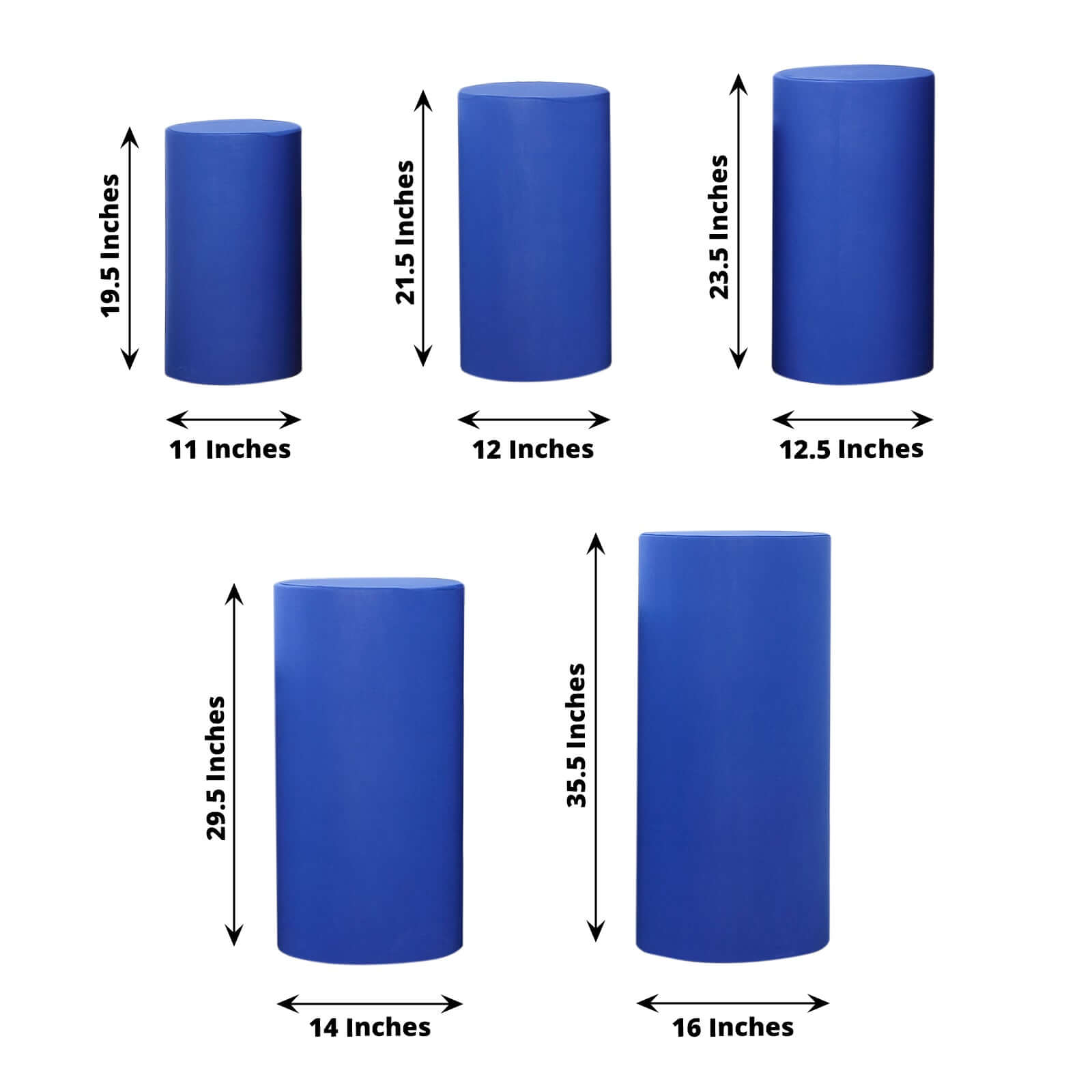 Hot Sale! Set of 5 Royal Blue Stretchable Spandex Cylinder Pedestal Stand Covers - 160 GSM