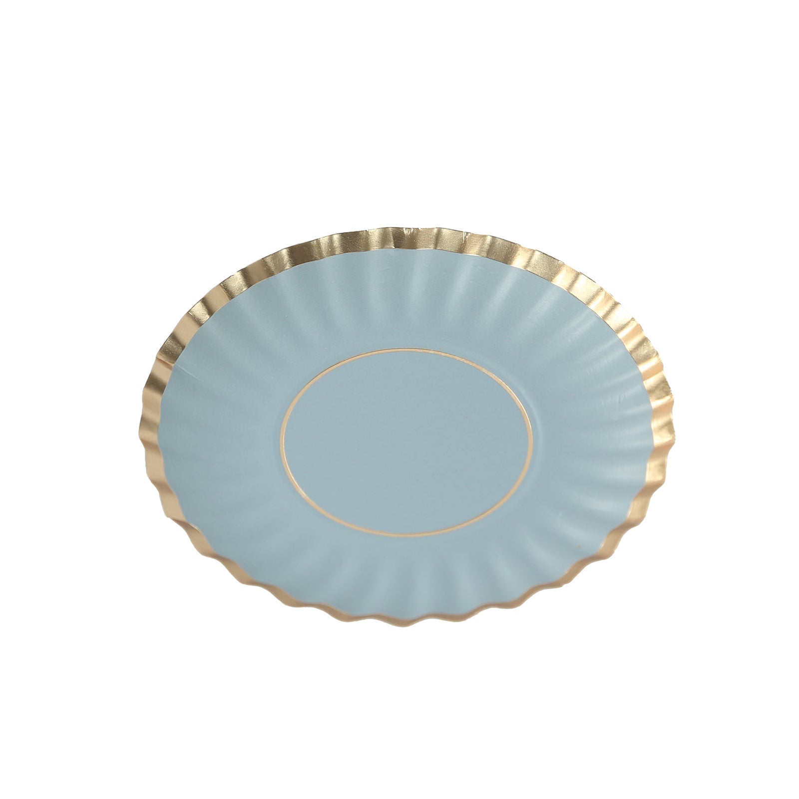50-Piece Set of 3.5-Inch Disposable Dusty Blue Paper Dessert Plates with Gold Scalloped Edges