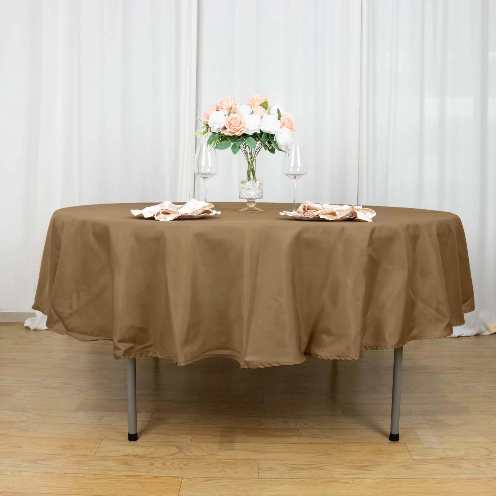 Taupe 90-Inch Polyester Round Tablecloth: Stain & Wrinkle-Resistant