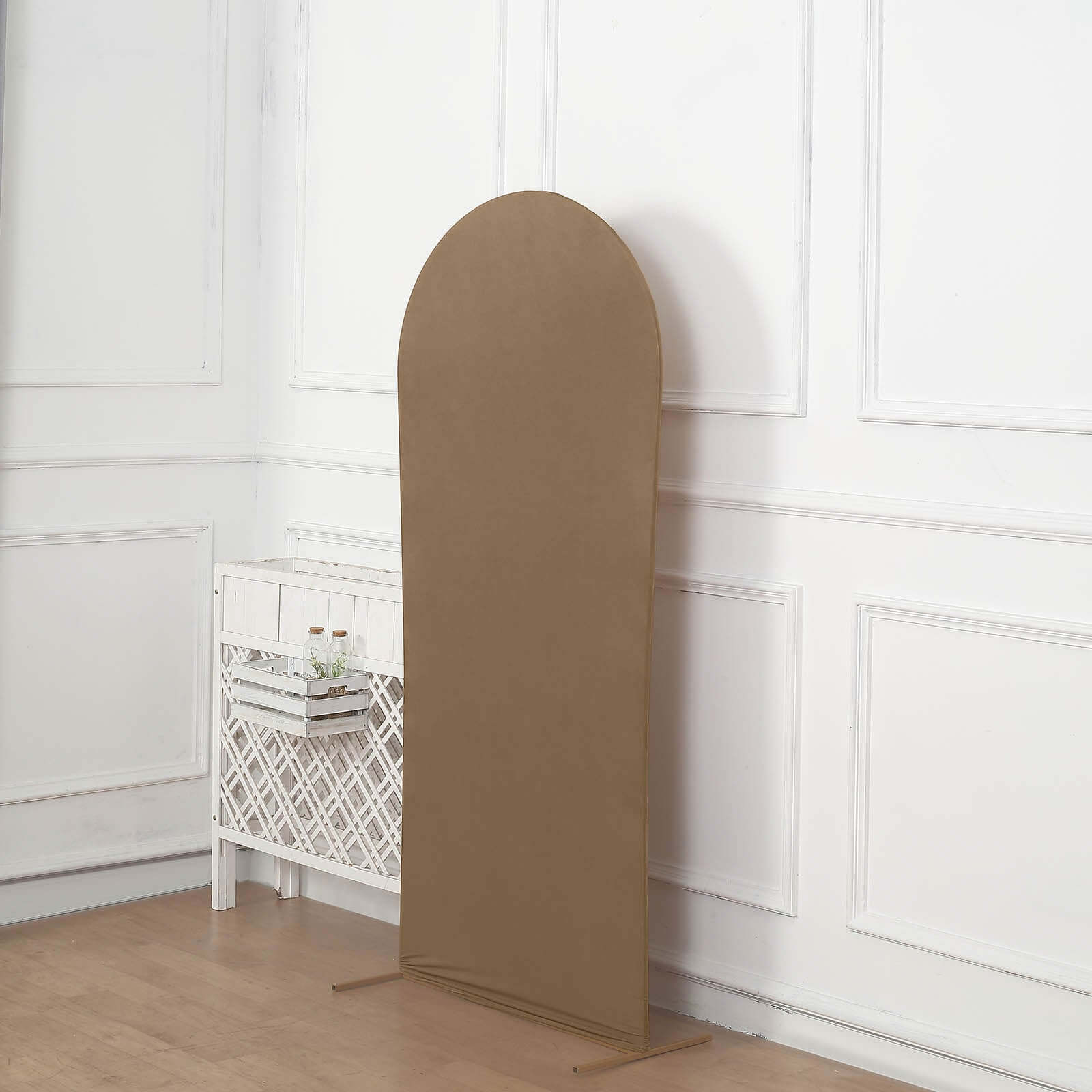 6ft Double-Sided Matte Taupe Spandex Fitted Cover for Round Top Wedding Arch Stand
