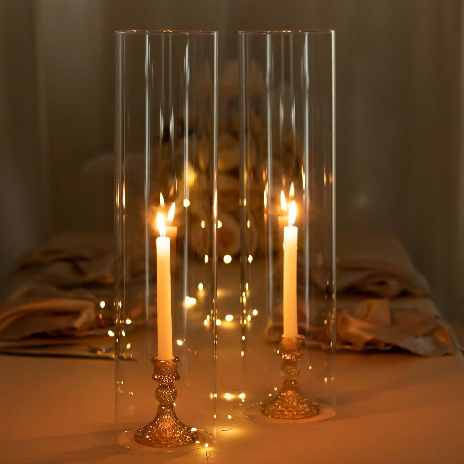 2-Piece Clear Glass Open-End Hurricane Candelabra Shades - 20-Inch Stylish Table Centerpieces