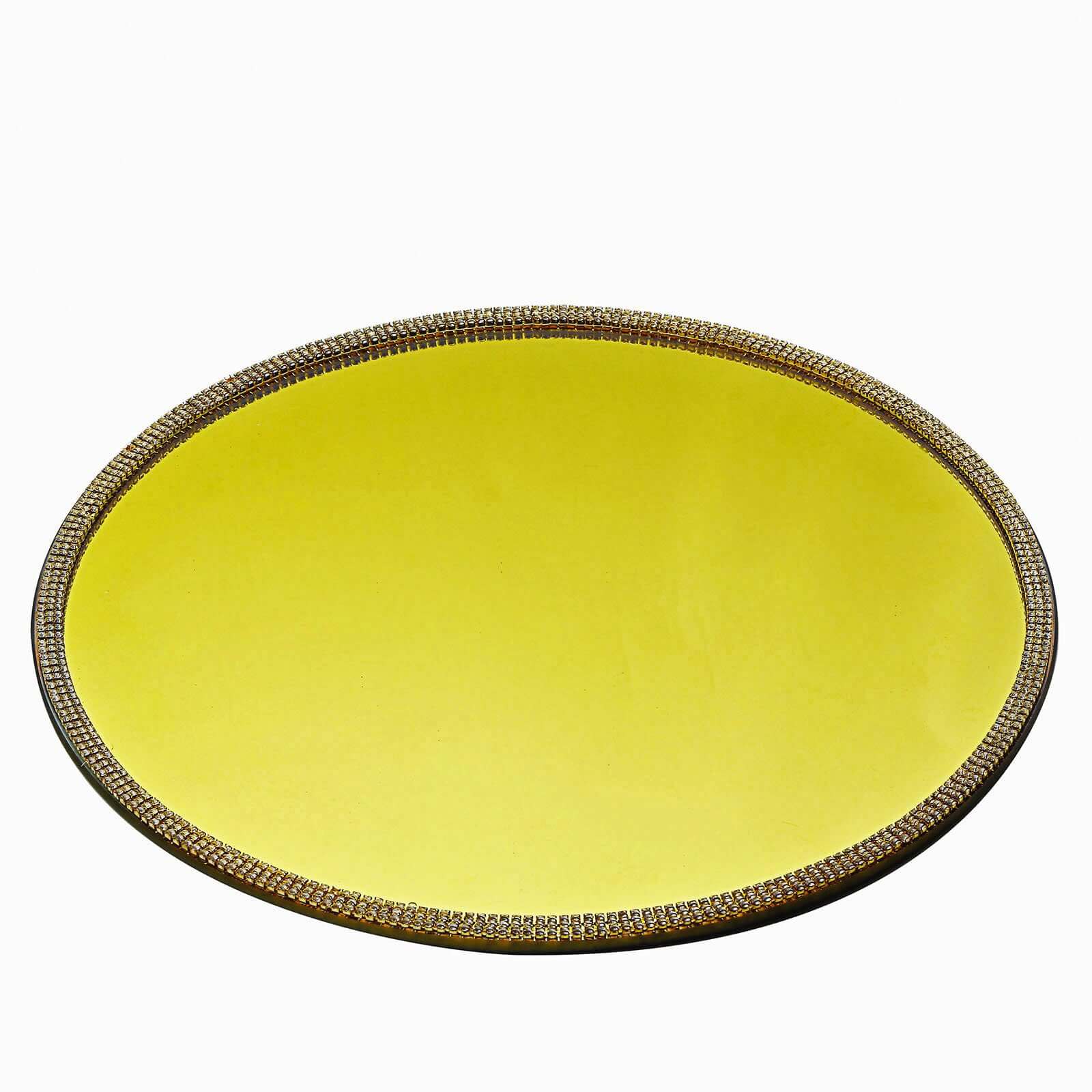 Hot Sale! 2-Pack 13-Inch Round Glass Charger Plates with Metallic Gold Mirror Rhinestone Rim for Decor