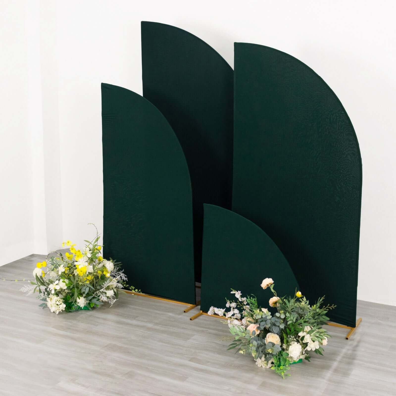Custom-Fit Set of 4 Matte Hunter Emerald Green Spandex Half Moon Wedding Arch Backdrop Covers in 4 Sizes