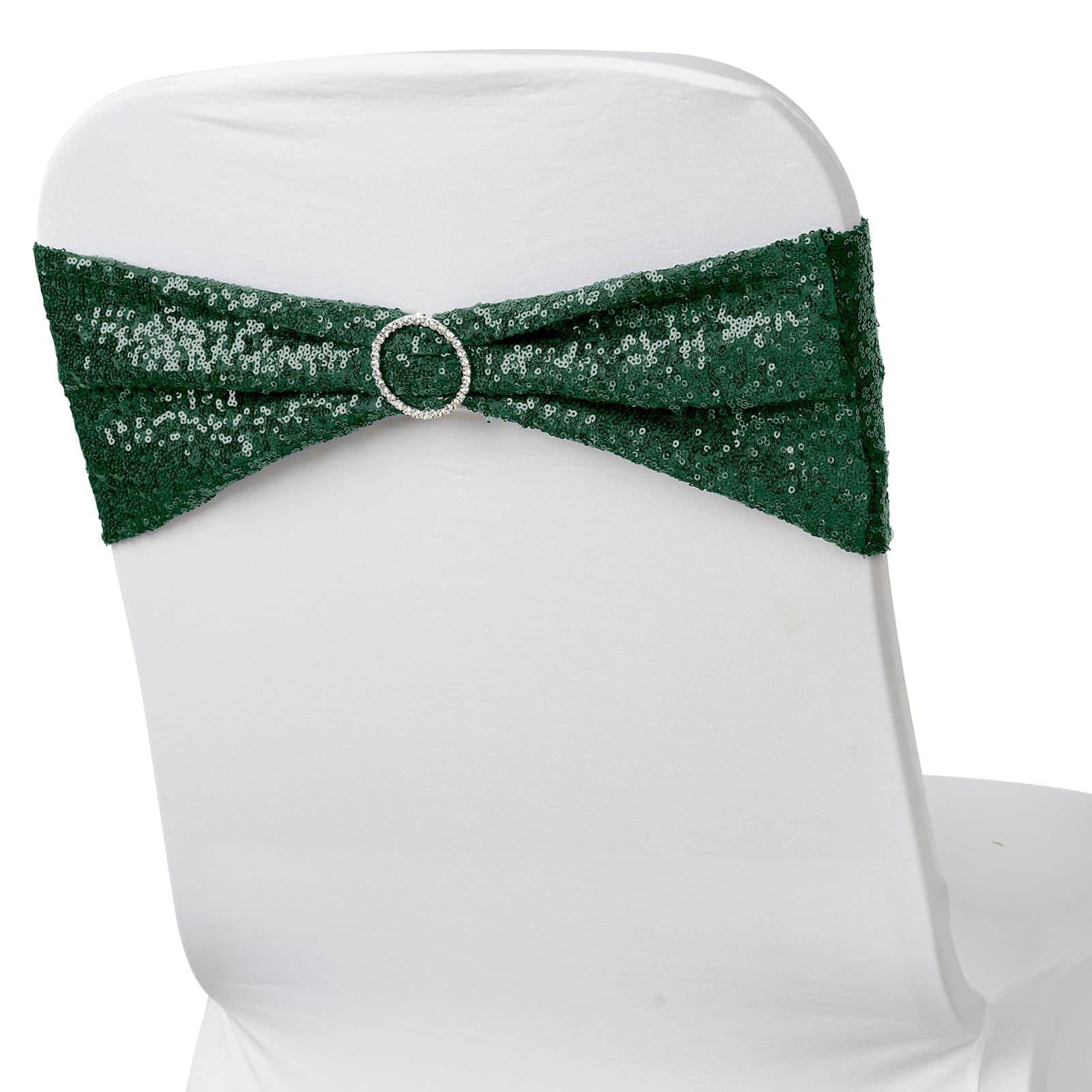 Special Offer: 5-Piece Set of Hunter Emerald Green Sequin Spandex Stretch Chair Bands (6x15 Inches)