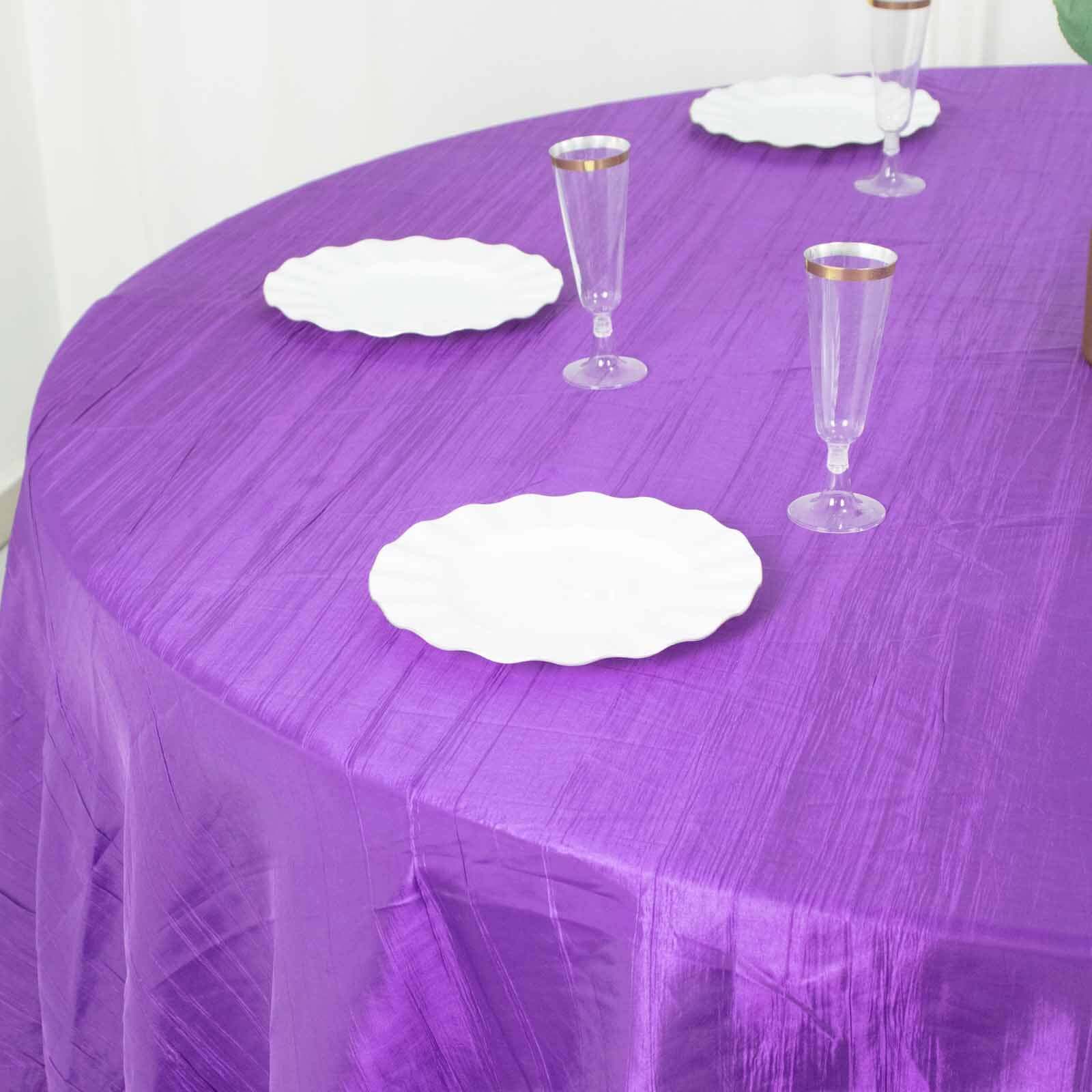 Premium Purple Seamless Accordion Crinkle Taffeta 120 Round Tablecloth for Weddings & Events