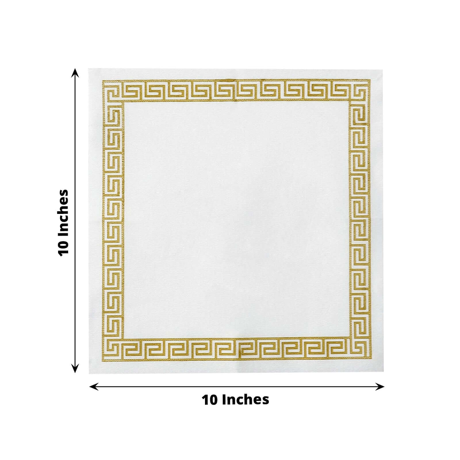 25-Piece Set of Hygienic Disposable Airlaid White Napkins with Gold Greek Key Design, 5x5 Size