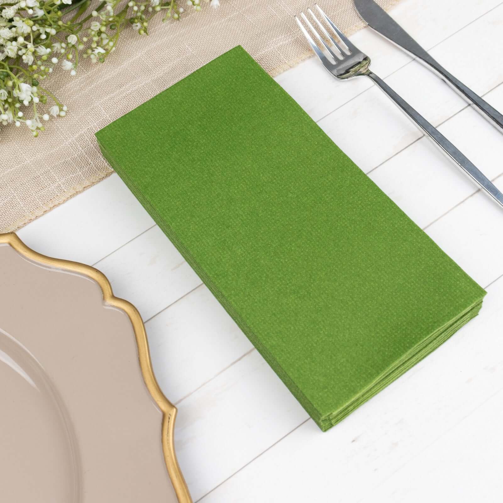 20-Pack Disposable Olive Green Airlaid Guest Towels - Linen-Like, Highly Absorbent Napkins