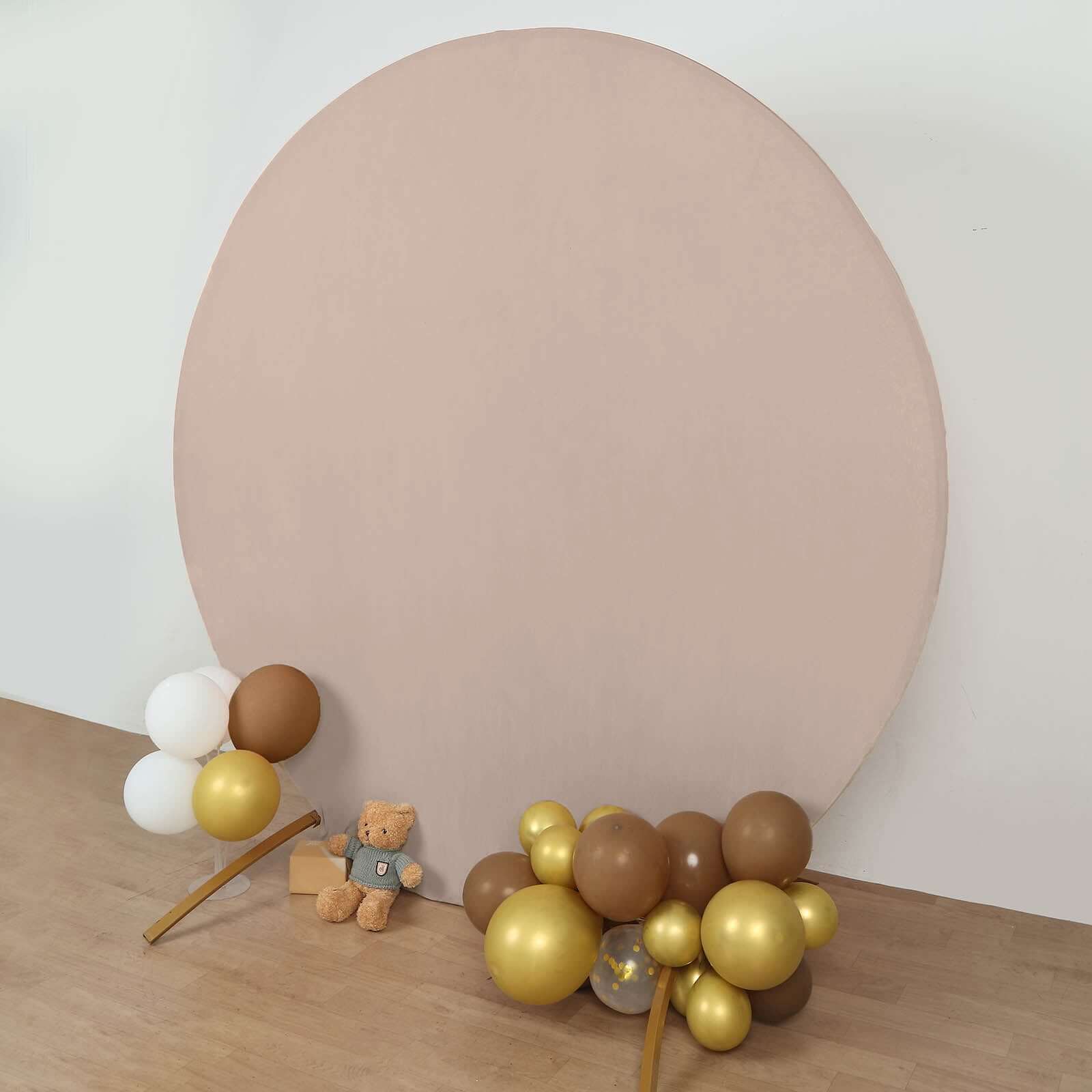 7.5ft Nude Round Spandex Party Backdrop Stand Cover - Perfect for Weddings and Events