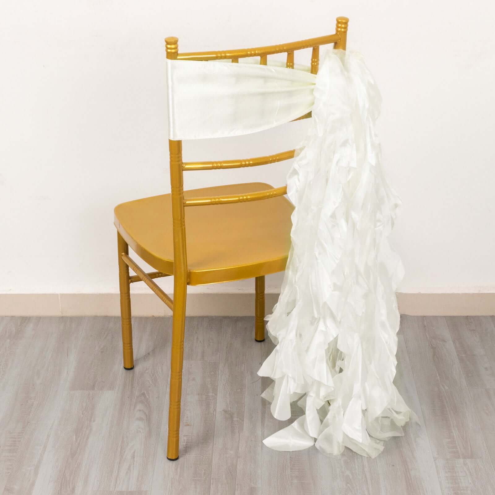 5-Pack Ivory Chiffon Satin Chair Sashes with Curly Willow Style - Easy Installation