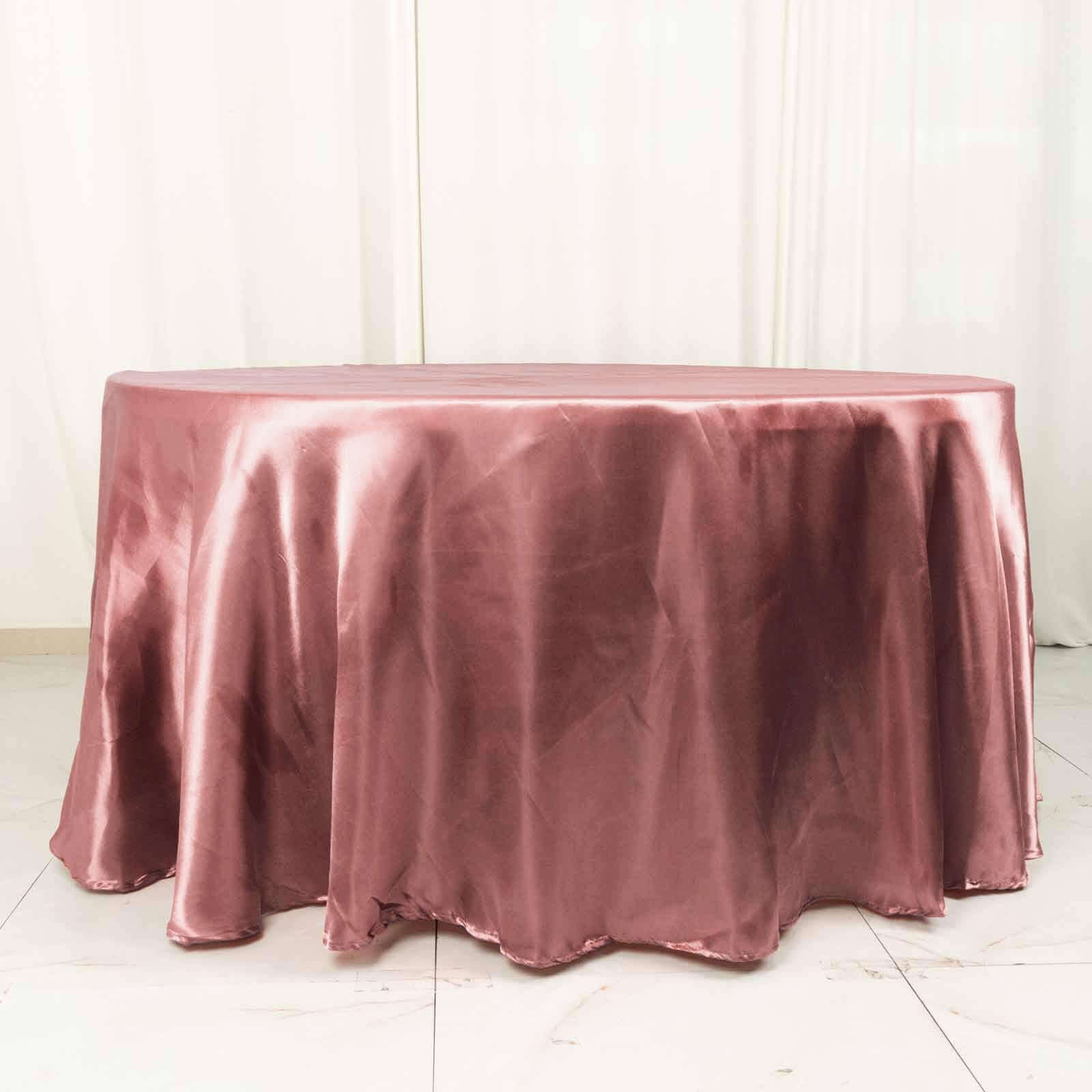 Hot Sale! Stylish Seamless 120-Inch Round Satin Tablecloth in Cinnamon Rose Color