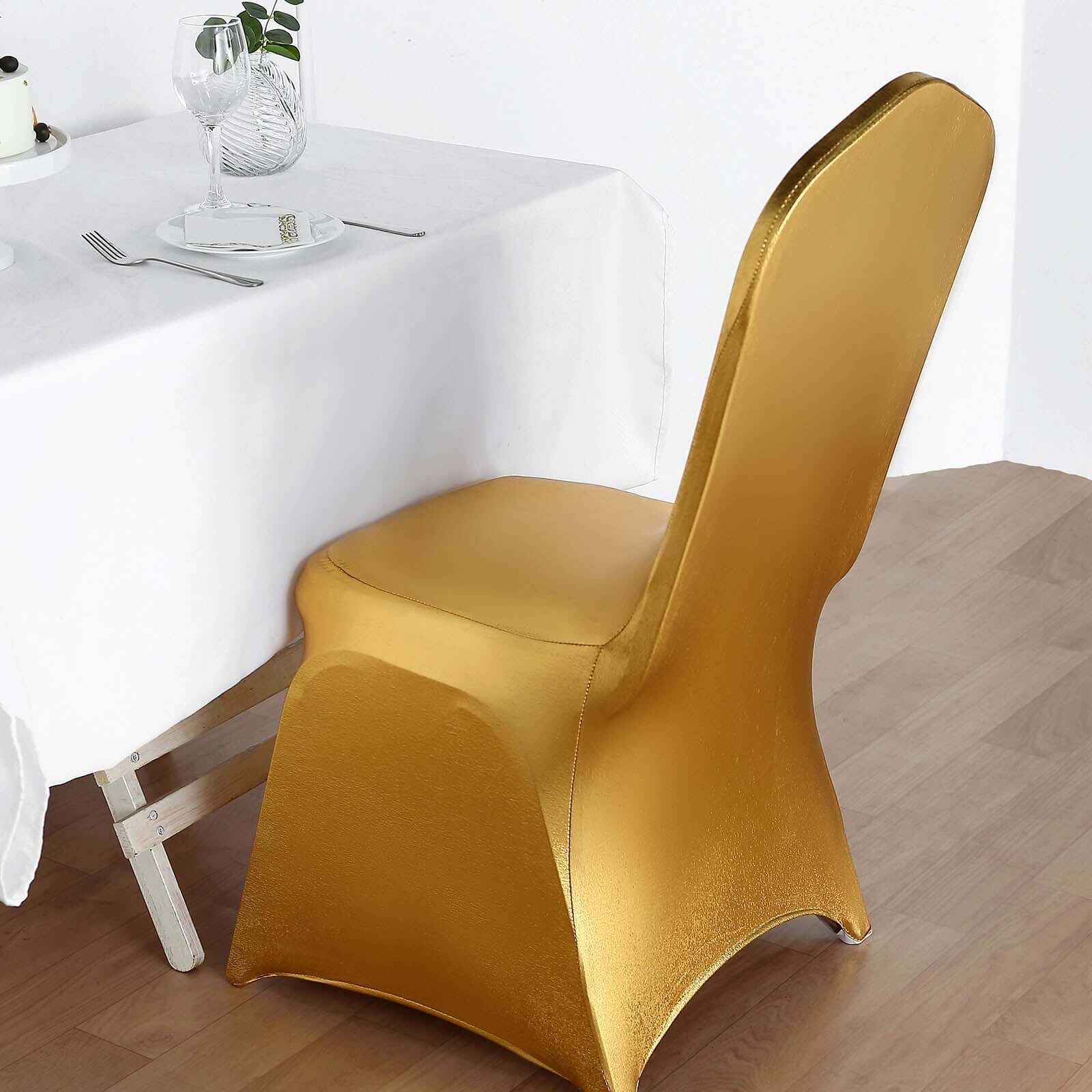 Premium Glittering Metallic Gold Spandex Banquet Chair Cover - Ideal for Special Events