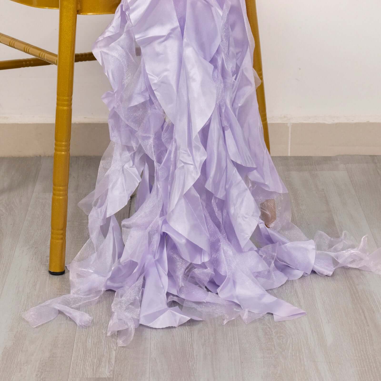 Special Offer! 5-Pack Lavender Lilac Chiffon Satin Chair Sashes with Curly Willow Style