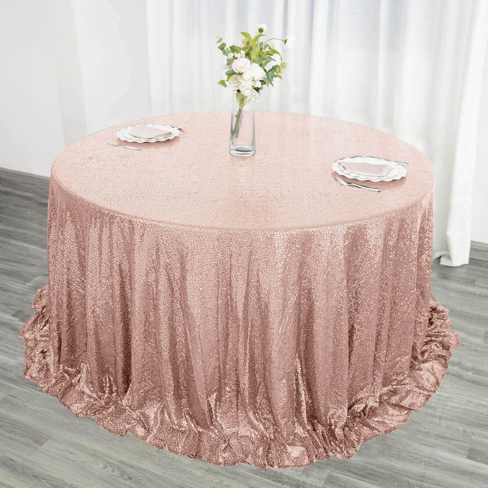 Rose Gold Seamless Dazzling 132 Round Sequin Tablecloth