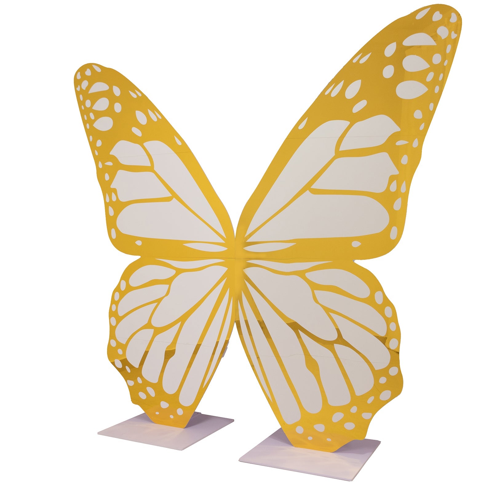 6.5ft Free-Standing Glossy White Gold Monarch Butterfly Wings Backdrop for Party