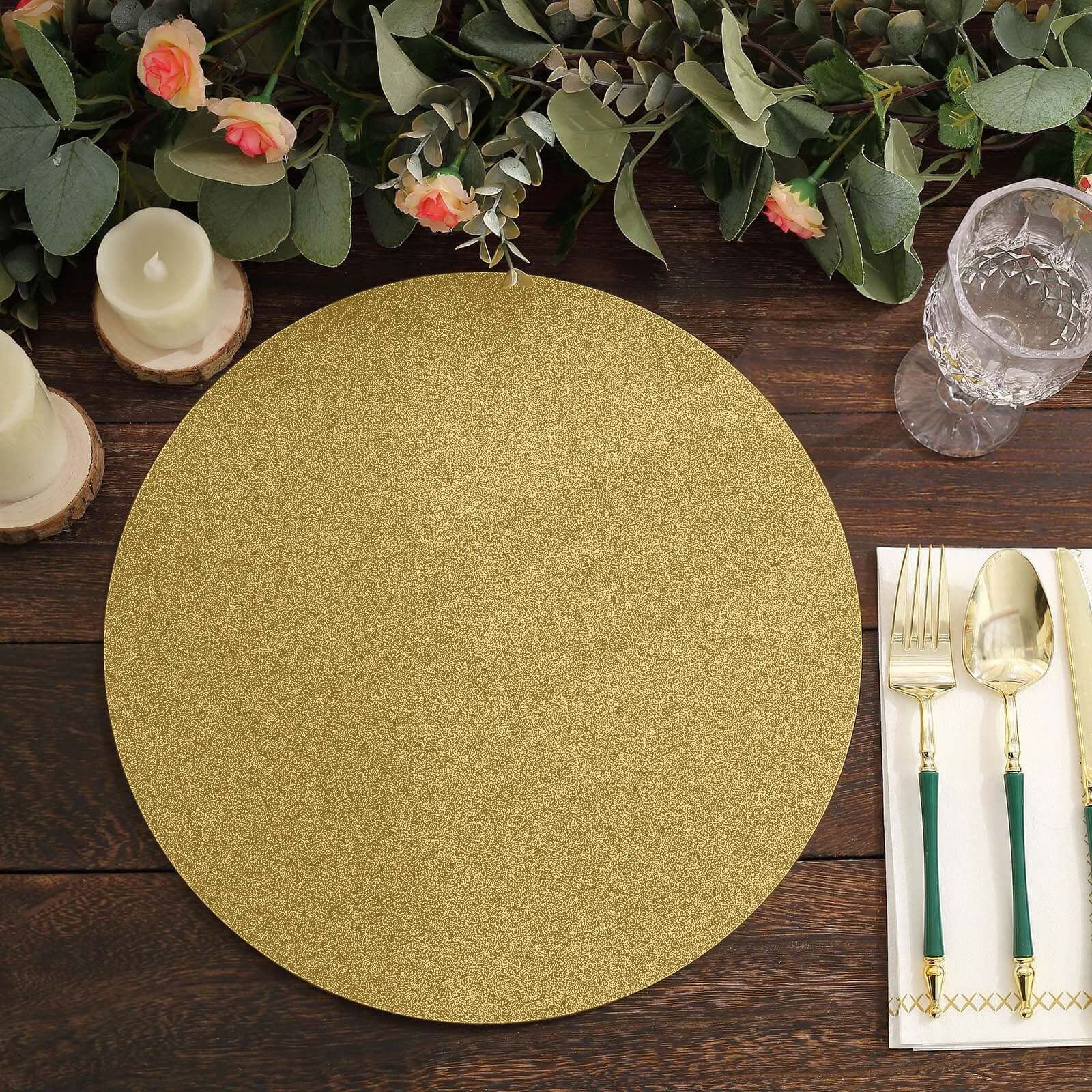 20-Piece Set of Disposable Gold Glitter Paper Placemats - 210GSM, 13" for Elegant Events