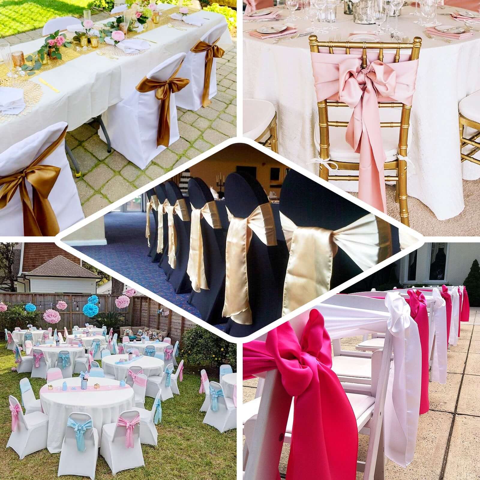 5-Piece Nude Satin Chair Sashes - Durable, Shiny Finish 6x106