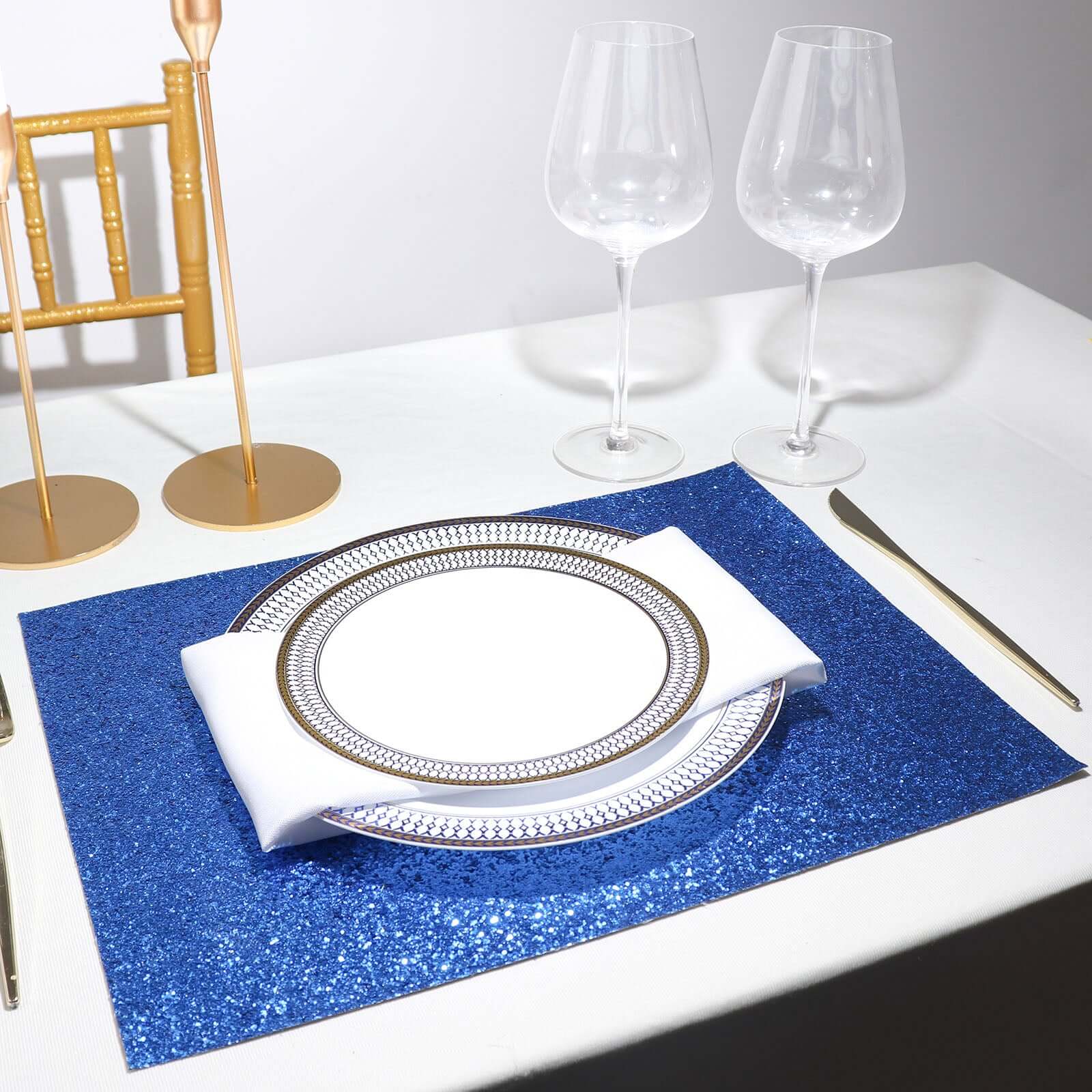 Hot Deal! 6-Pack Royal Blue Glitter Rectangle Non-Slip Placemats 12x18
